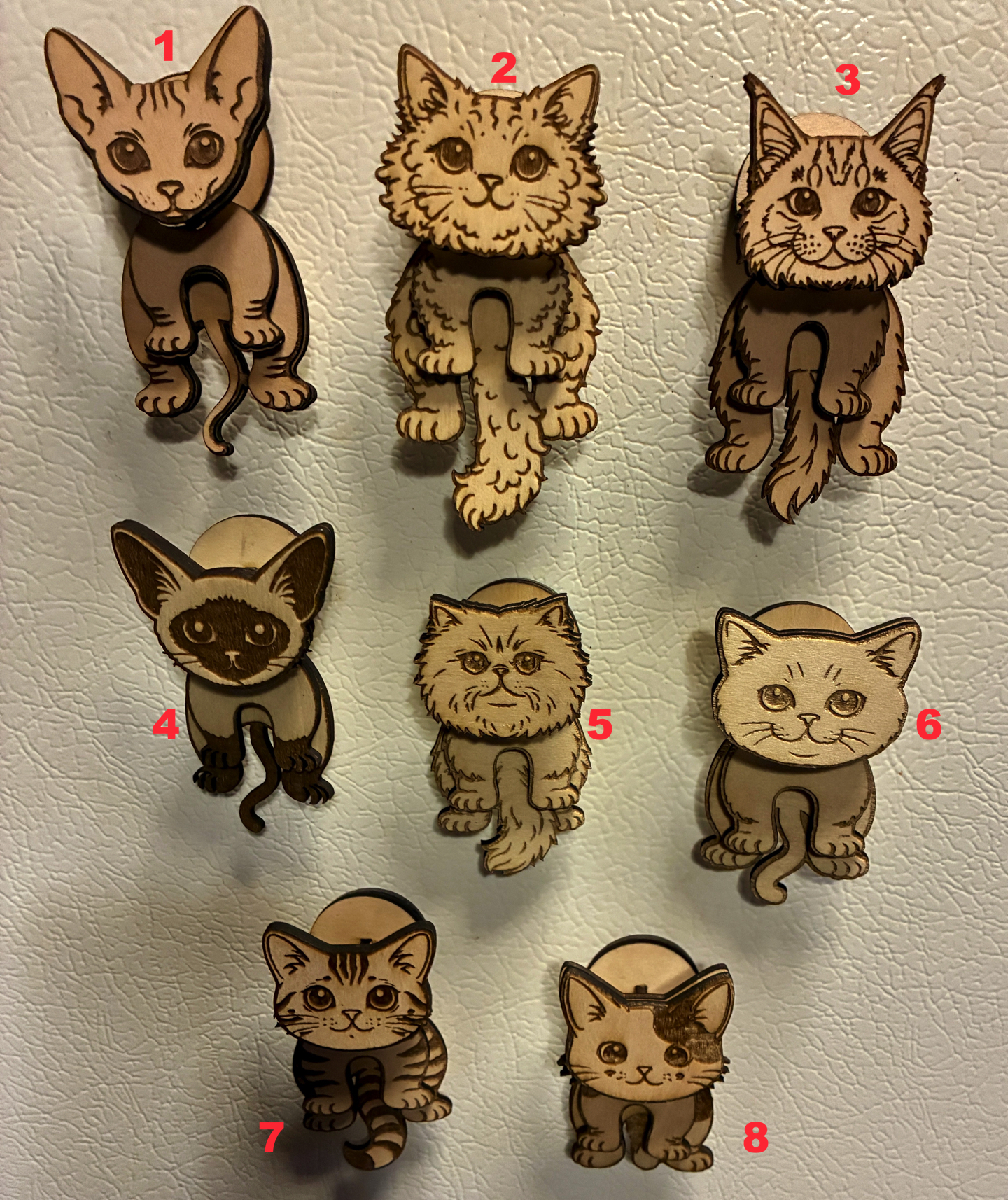 Wooden Cat Fridge Magnets Set