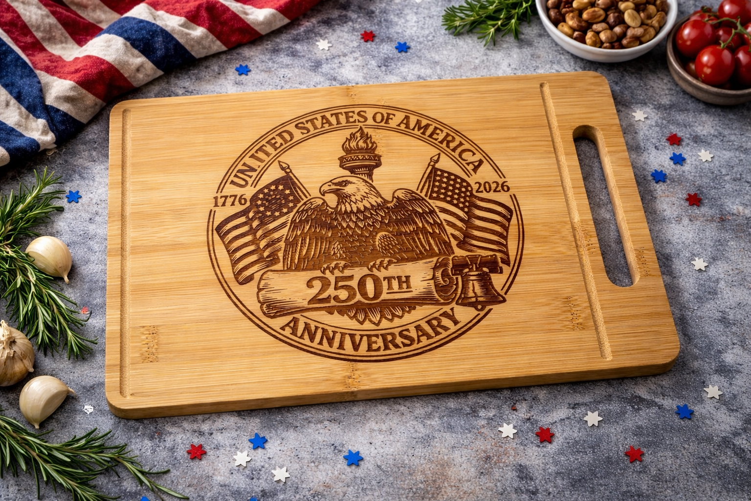 USA 250th Anniversary Bamboo Cutting Board