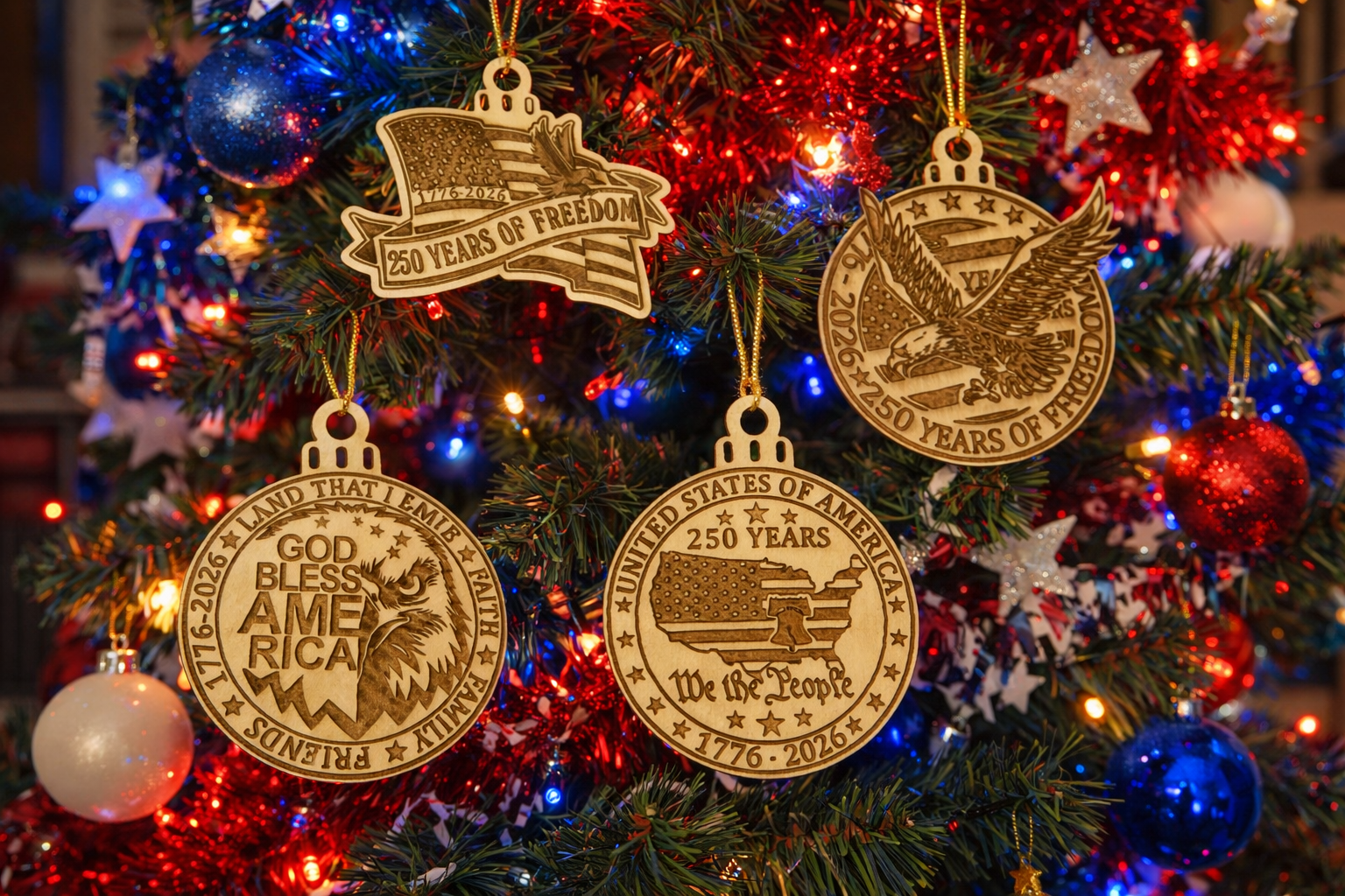 Patriotic Wood and Ceramic Ornaments