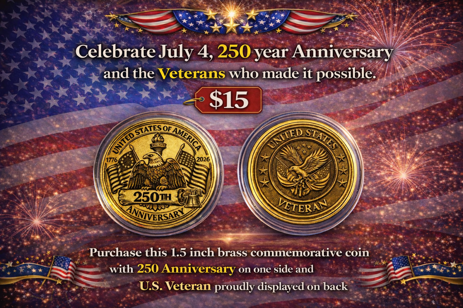 America 250th Anniversary/ Graduation or Veteran Coin