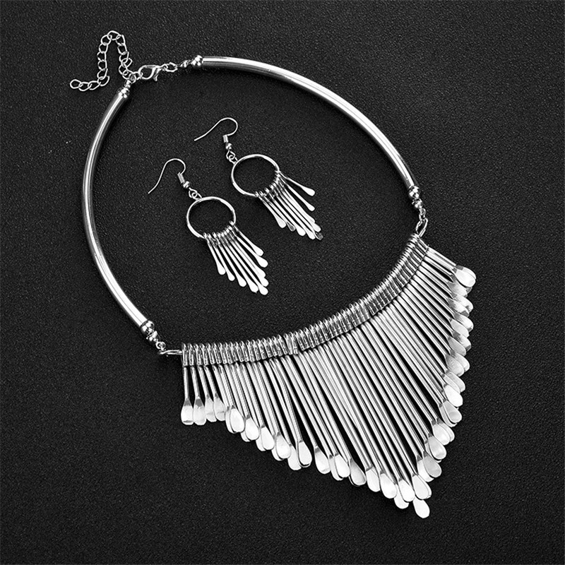 Silver Geometric Necklace & Earring Set