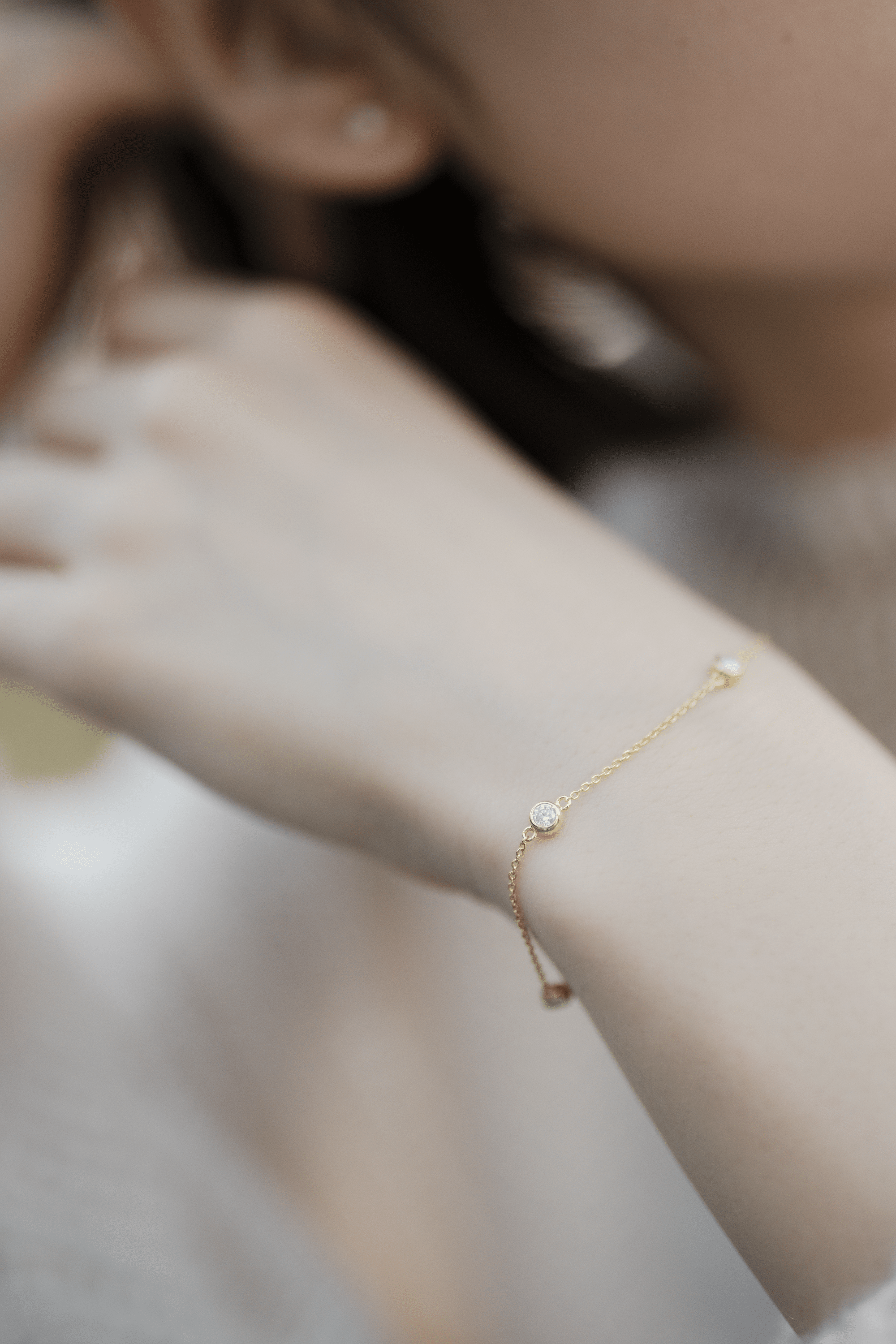 Trio 18K鍍金莫桑石純銀手鏈