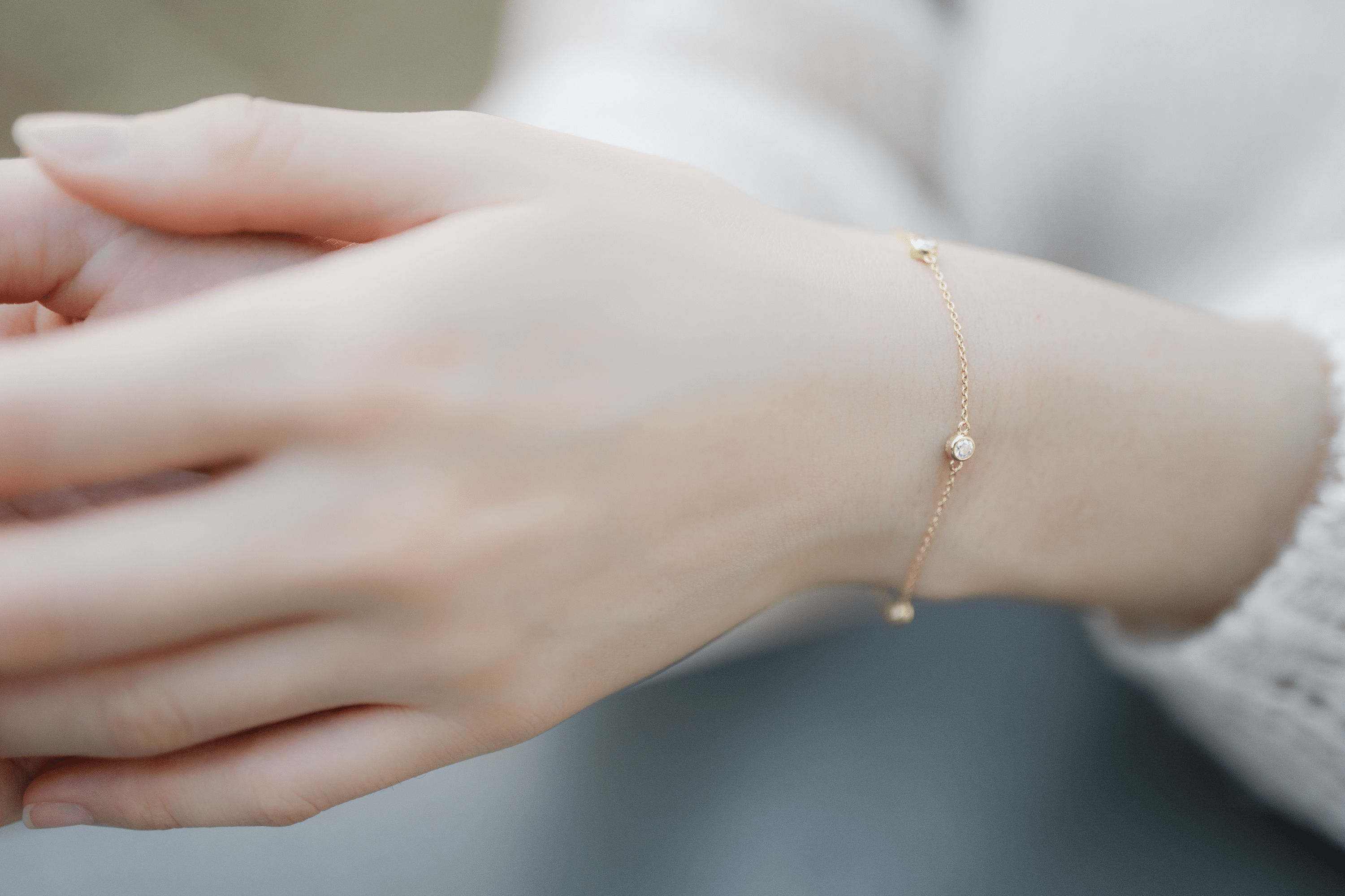 Trio 18K鍍金莫桑石純銀手鏈