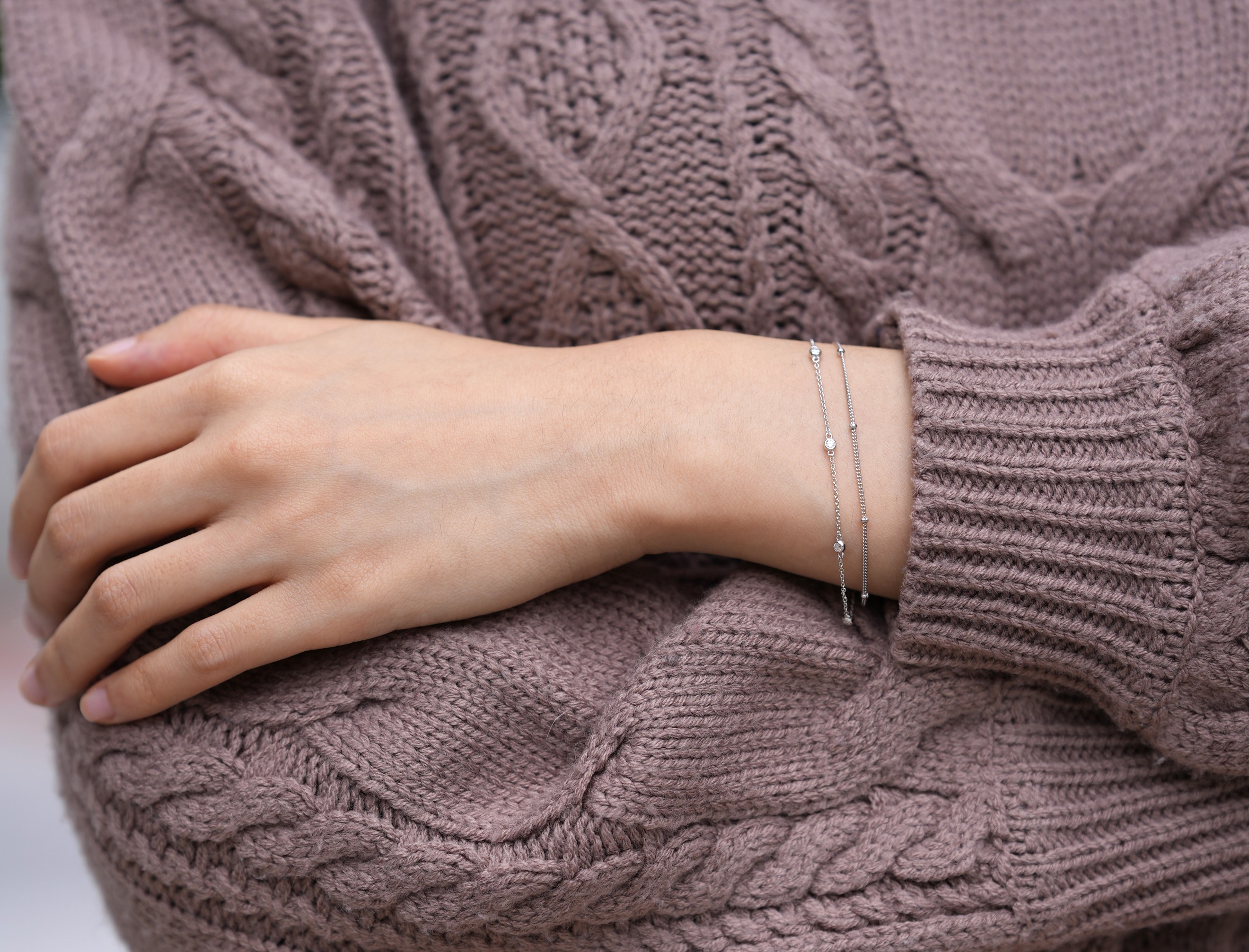 Beaded Duo 莫桑石純銀手鏈