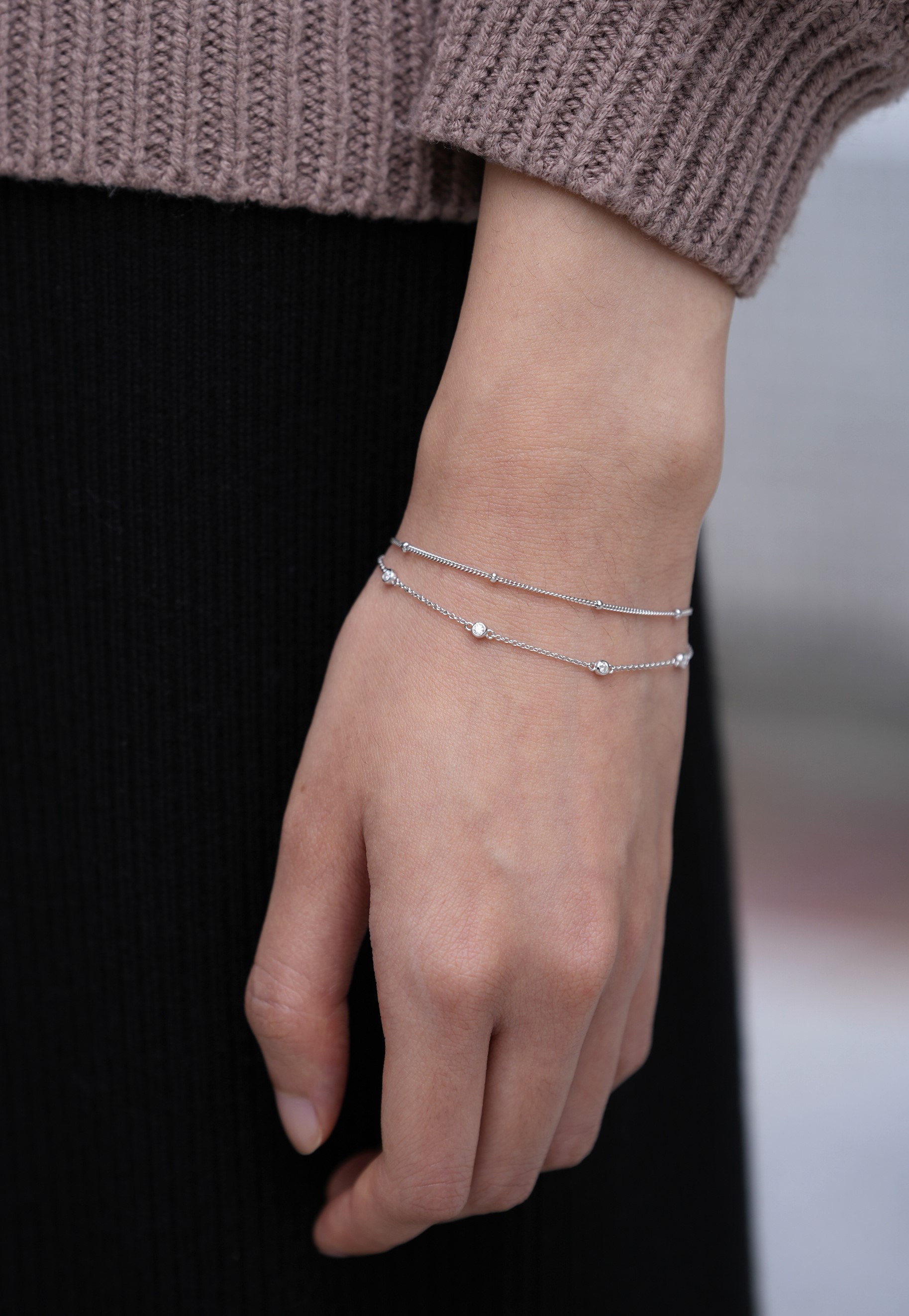 Beaded Duo 莫桑石純銀手鏈