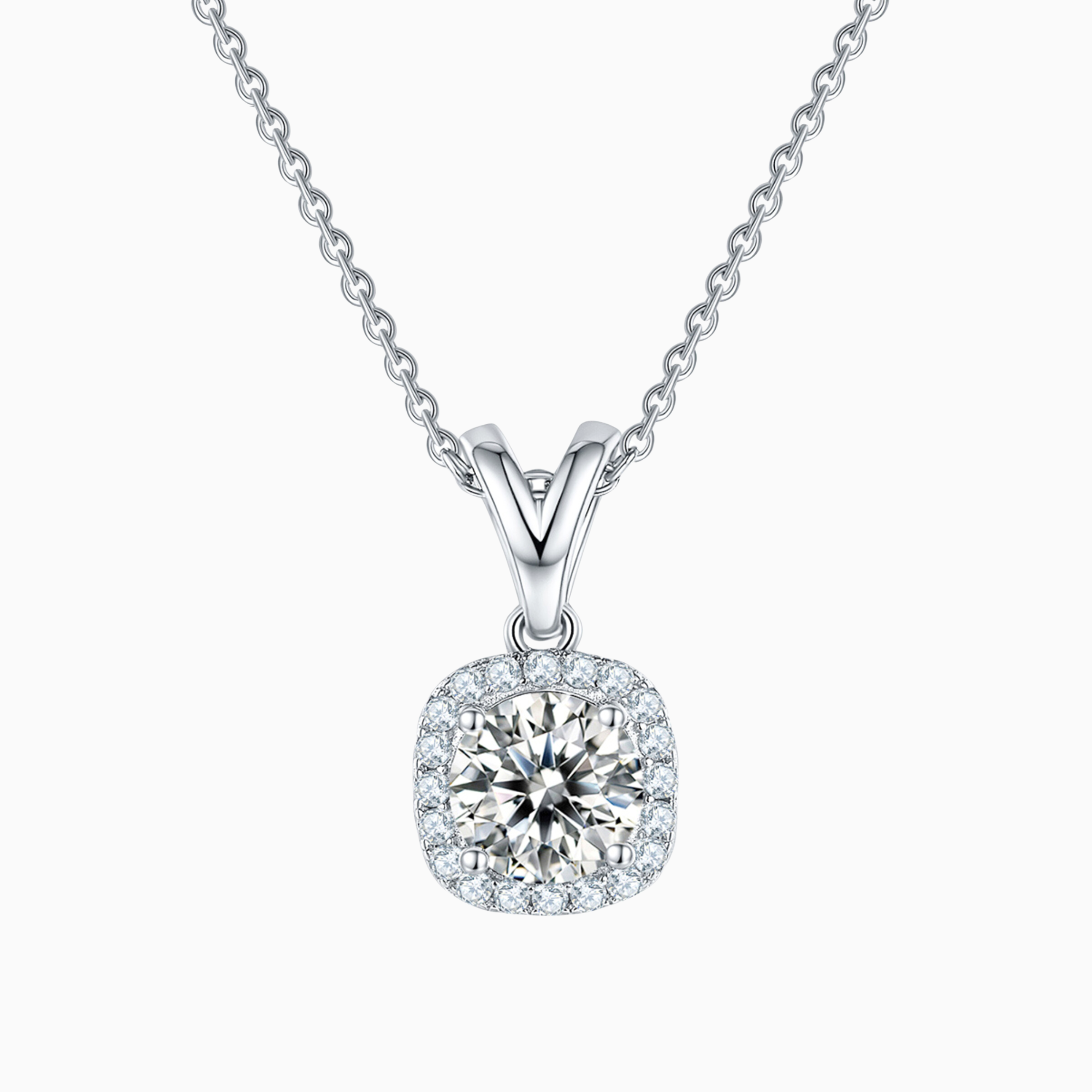 Cushion Halo 莫桑石純銀鏈墜