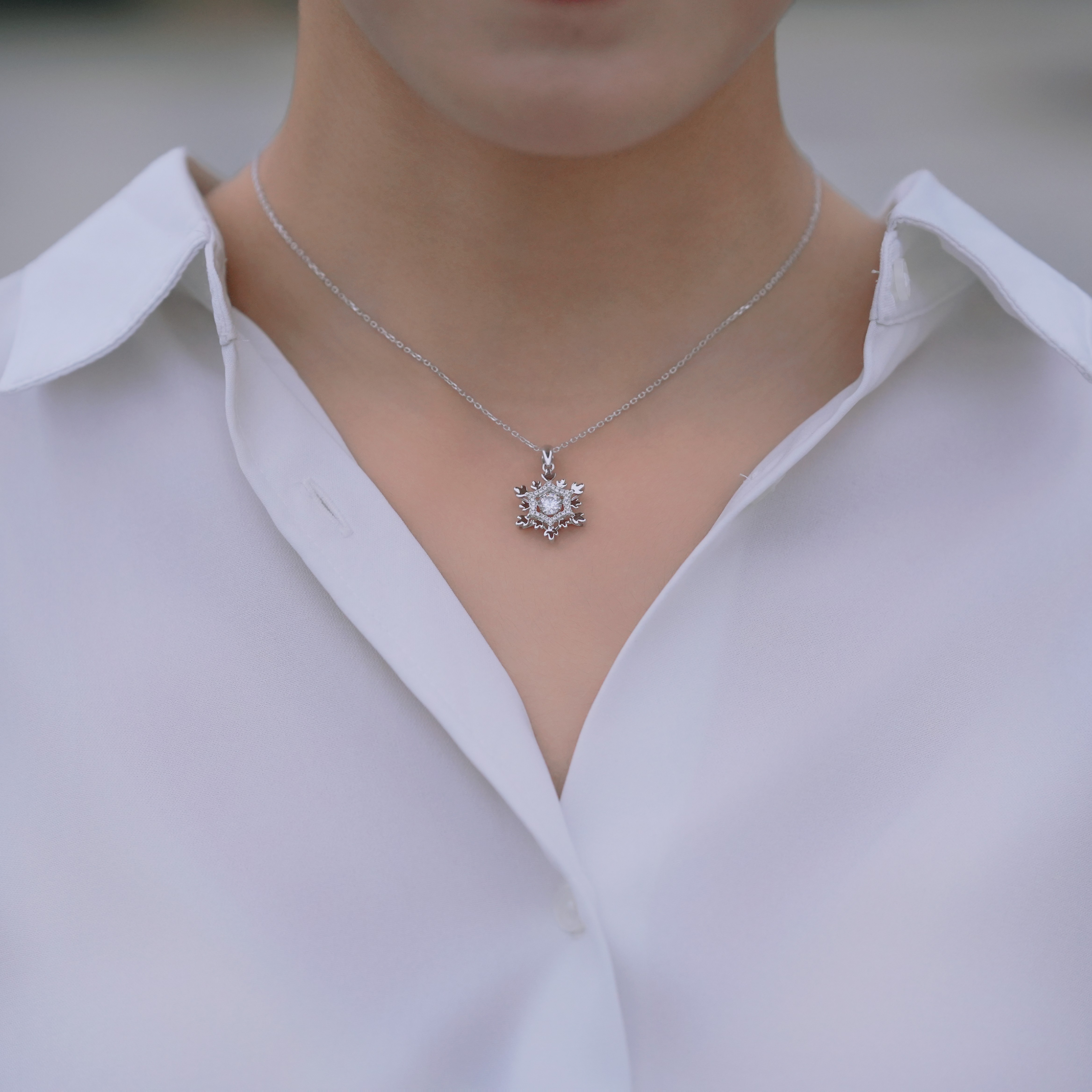 Winter Frost 莫桑石純銀吊墜項鏈