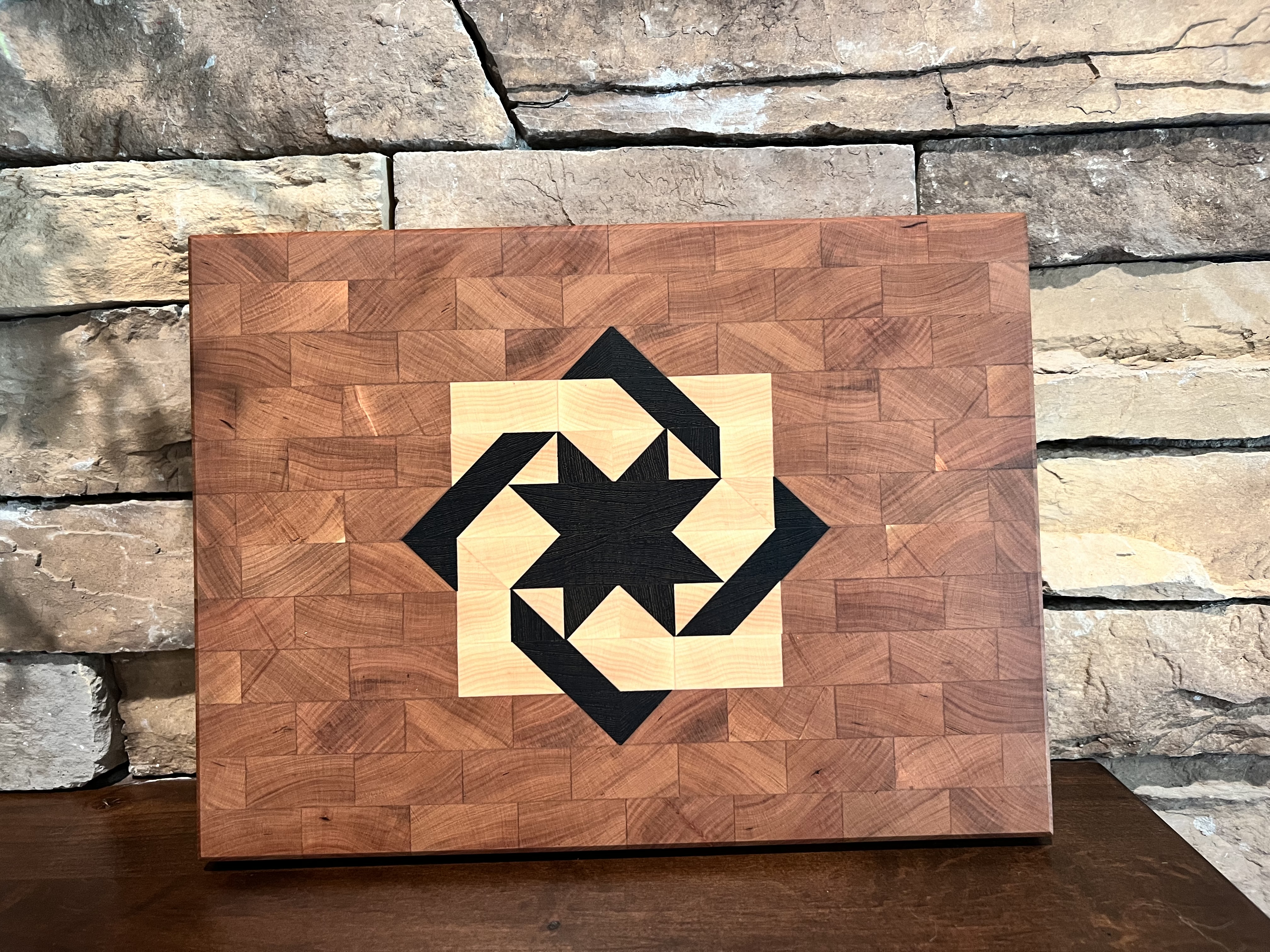 Woven Star Quilt Pattern End Grain Cutting Board