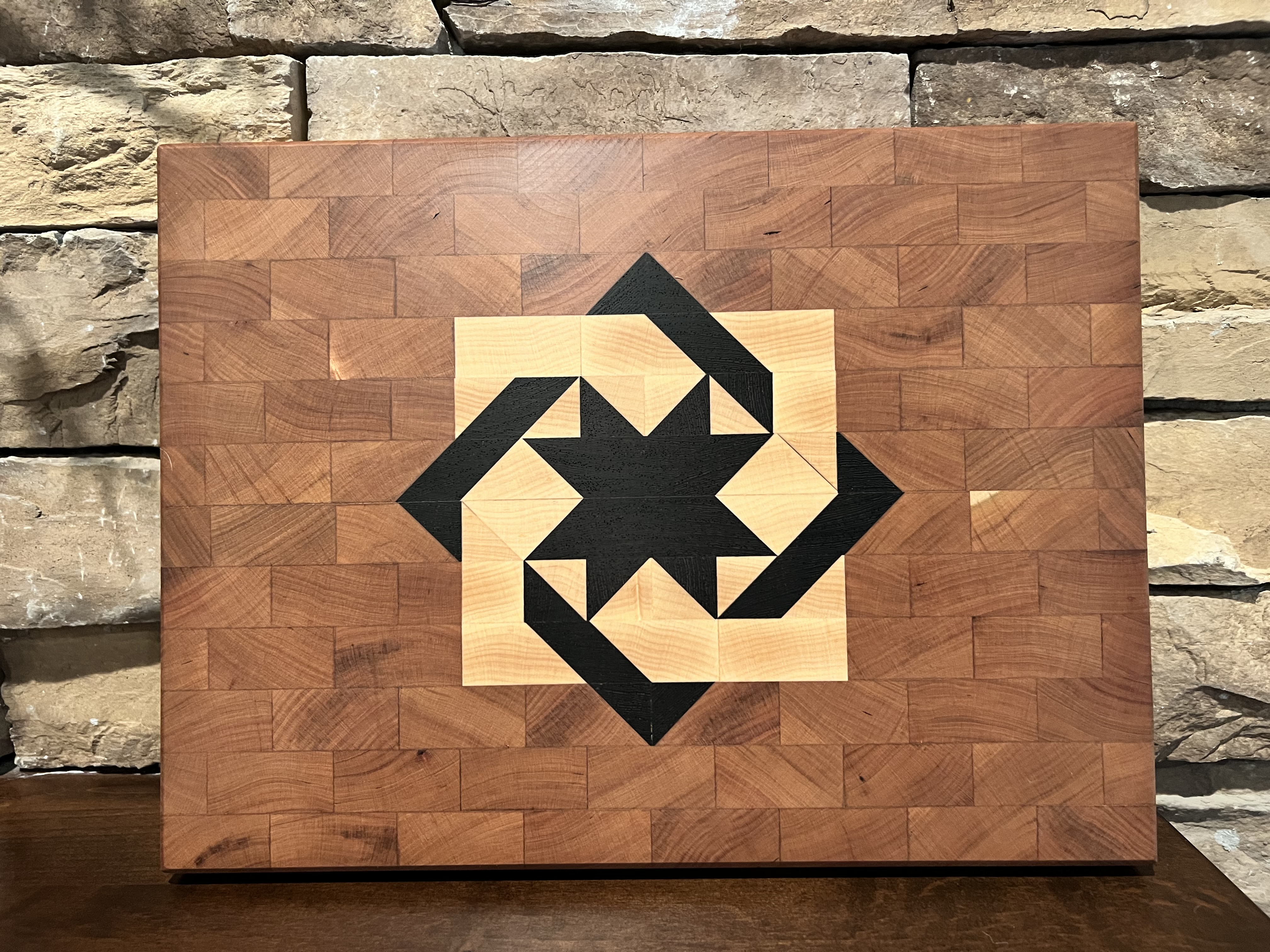 Woven Star Quilt Pattern End Grain Cutting Board