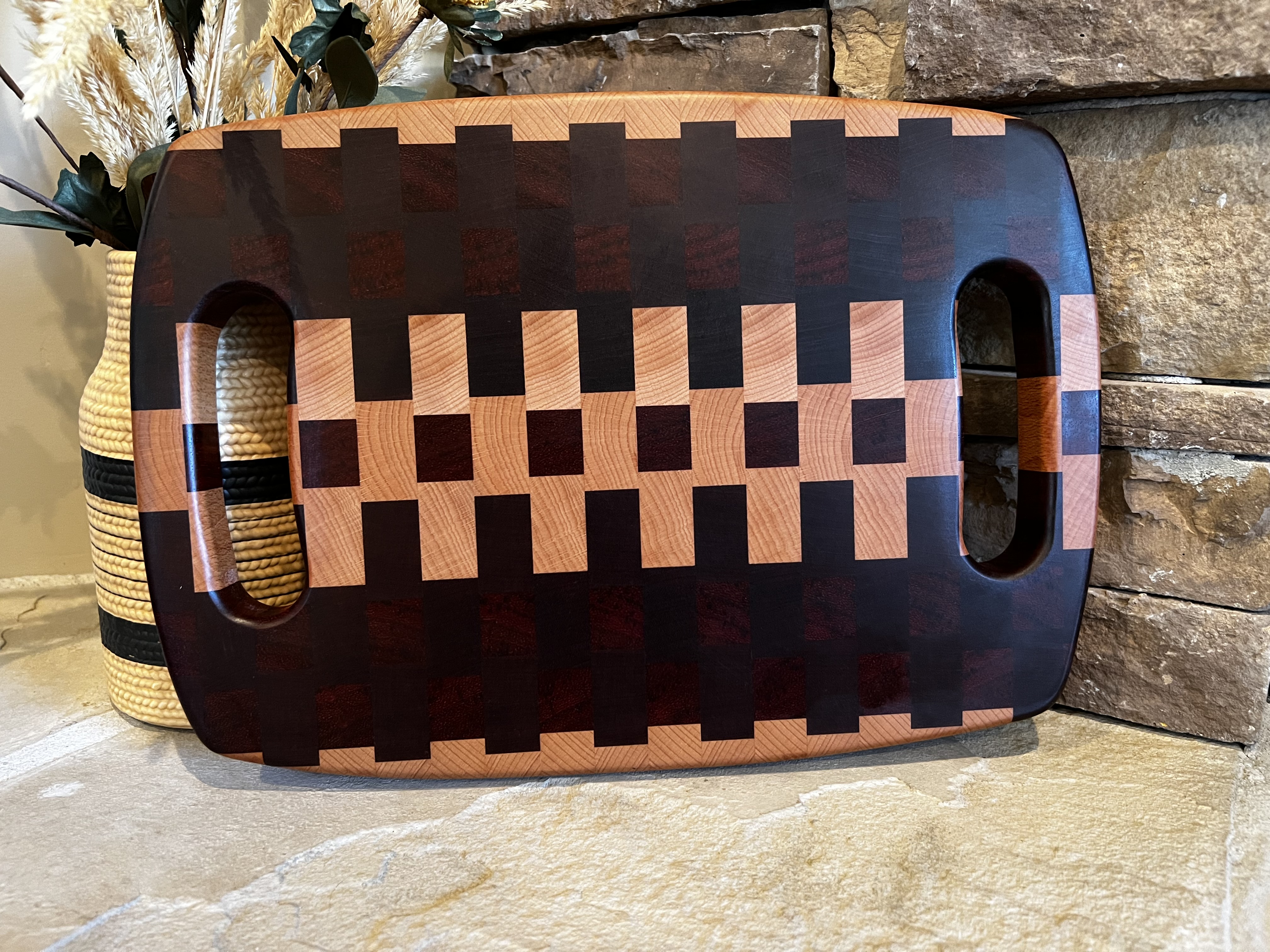 End Grain Handmade Hardwood Cutting Board with Handles