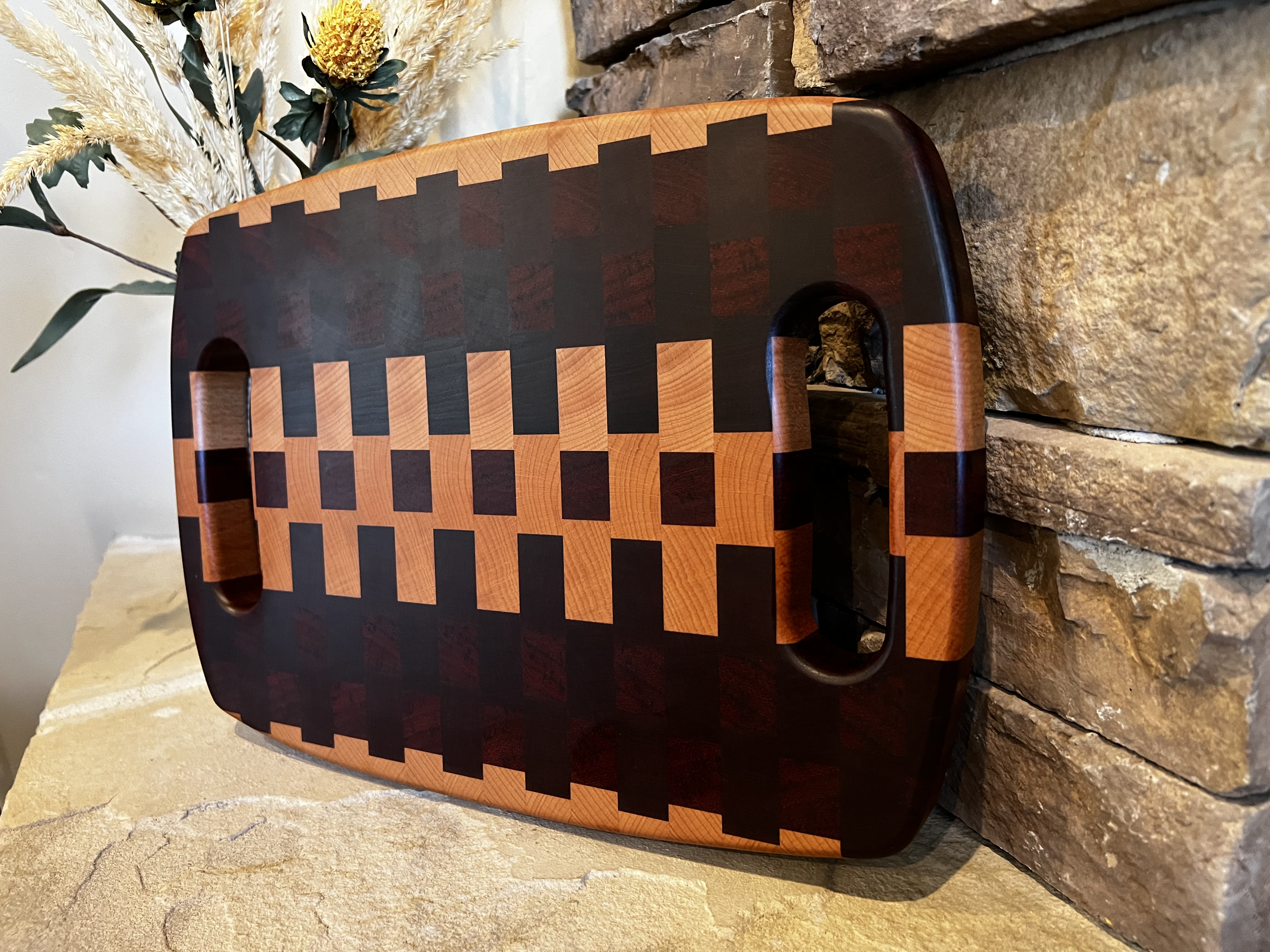 End Grain Handmade Hardwood Cutting Board with Handles