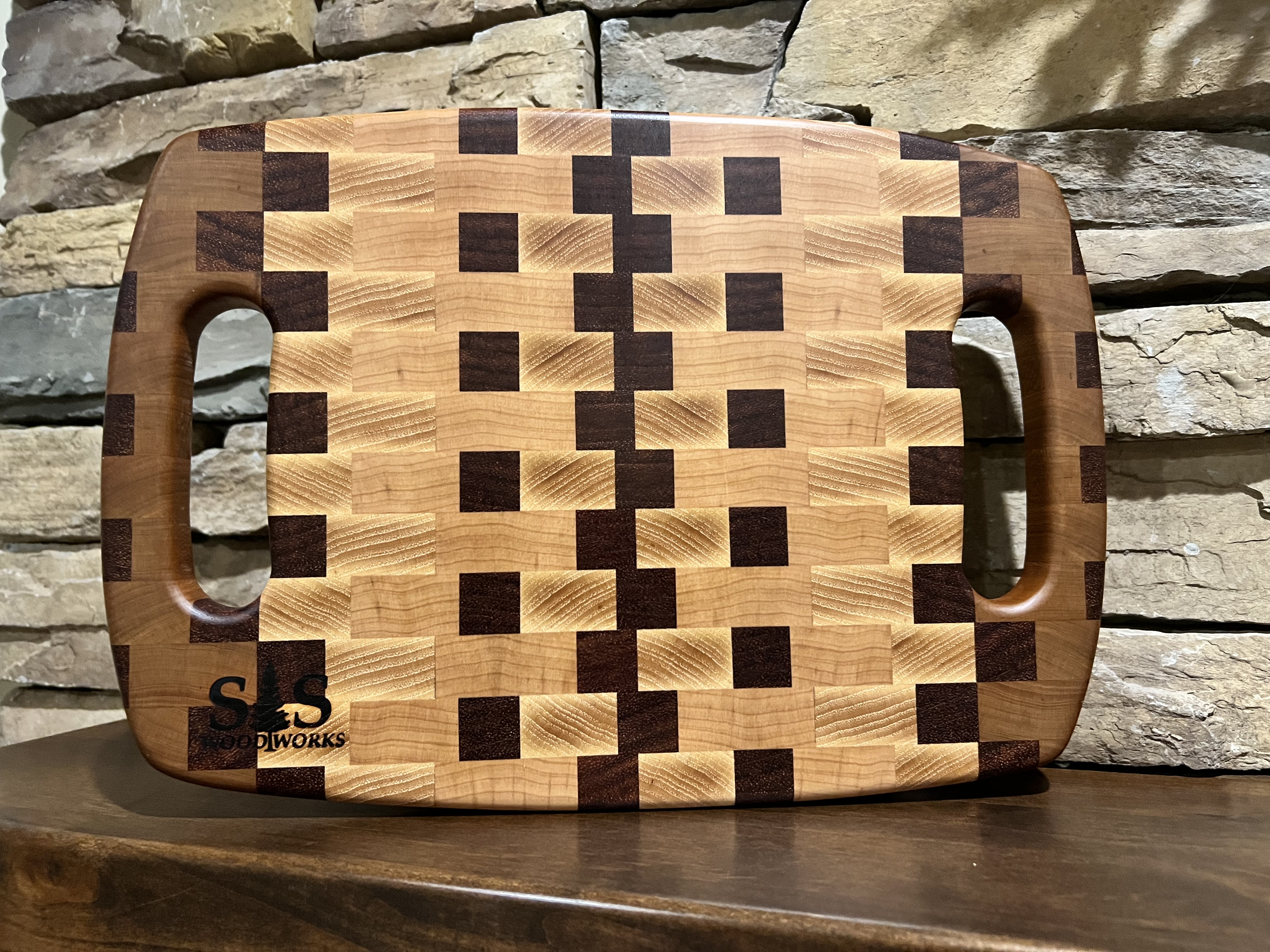 End Grain Handmade Hardwood Cutting Board with Handles