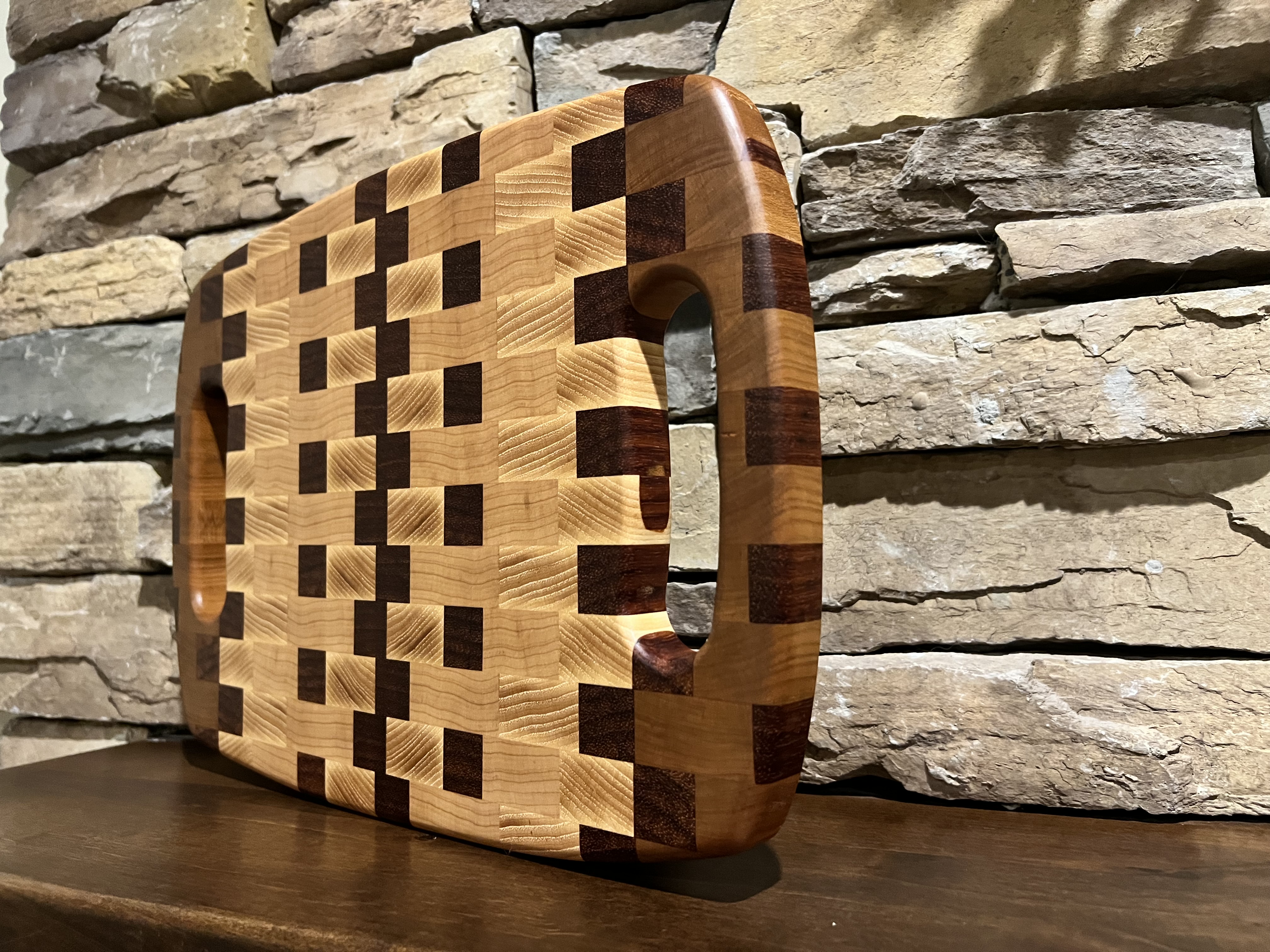 End Grain Handmade Hardwood Cutting Board with Handles