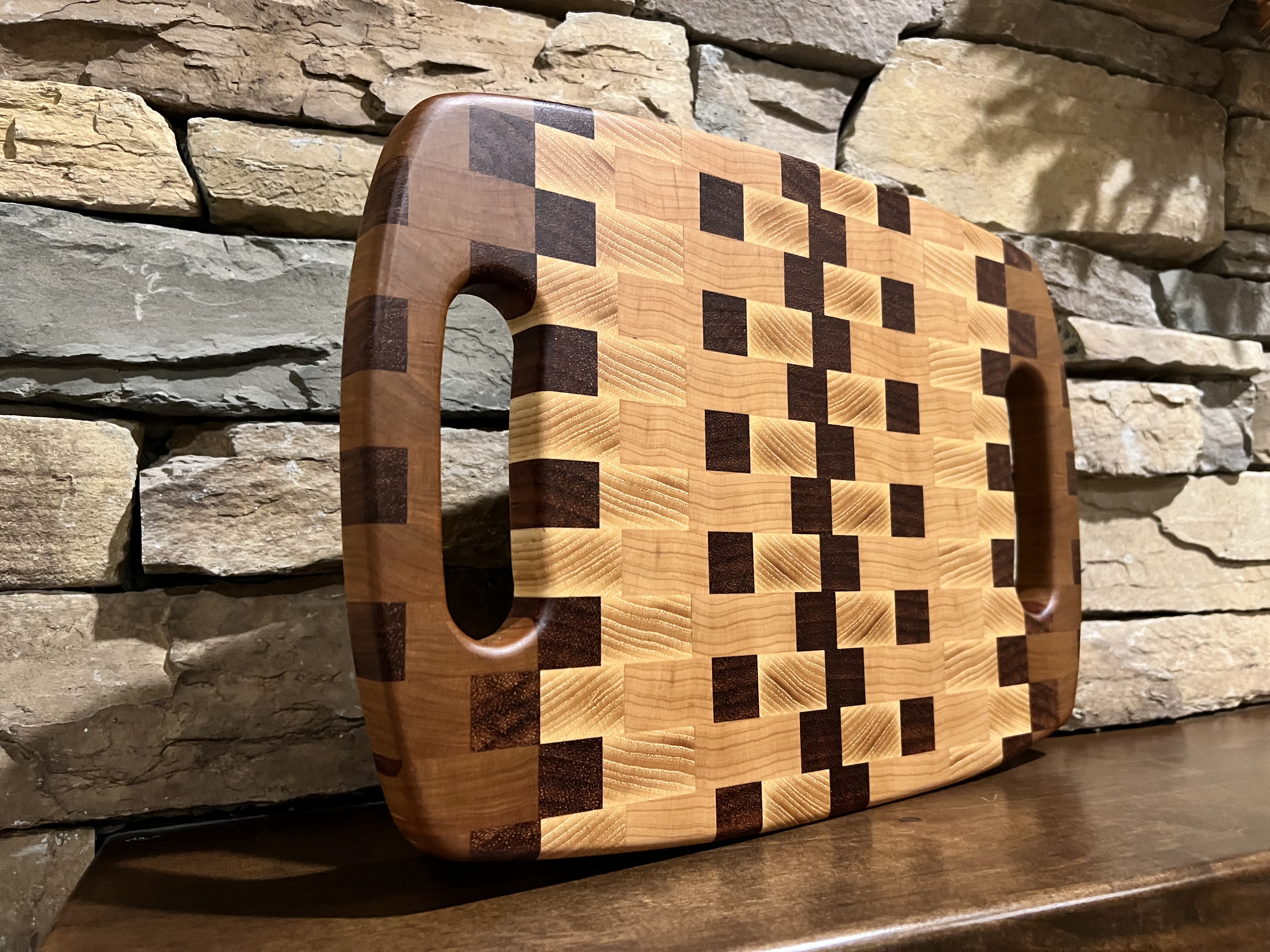 End Grain Handmade Hardwood Cutting Board with Handles