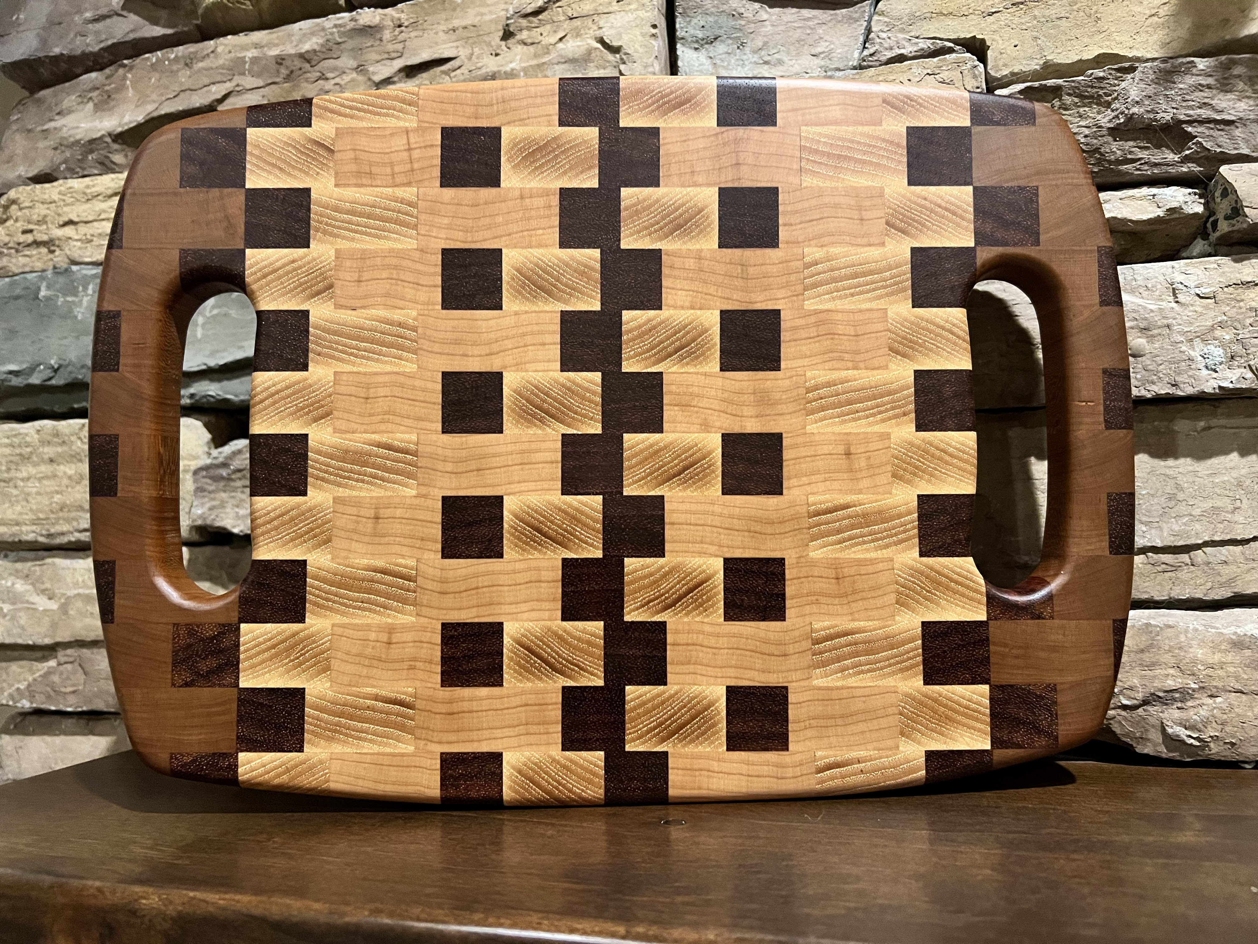 End Grain Handmade Hardwood Cutting Board with Handles