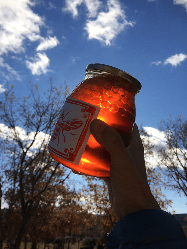 1kg de mel multifloral claro com rótulo em linogravura