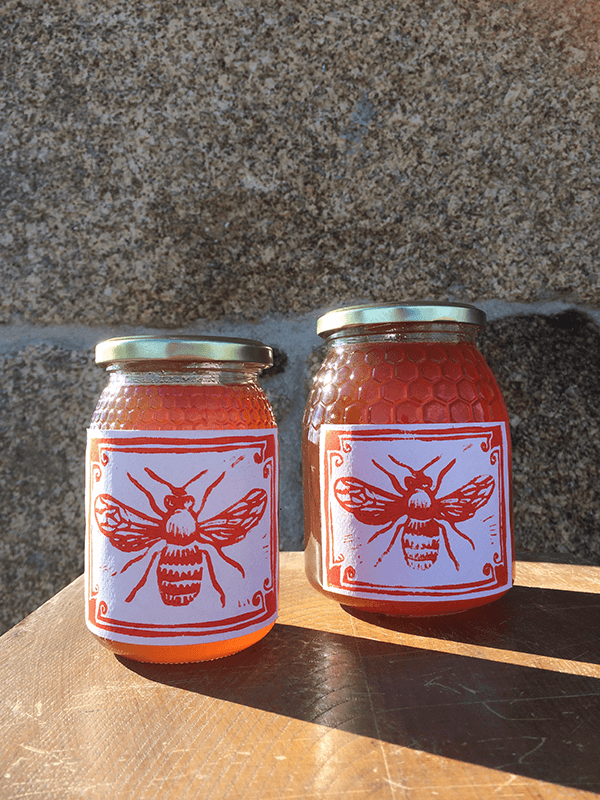 500g de mel multifloral claro com rótulo em linogravura