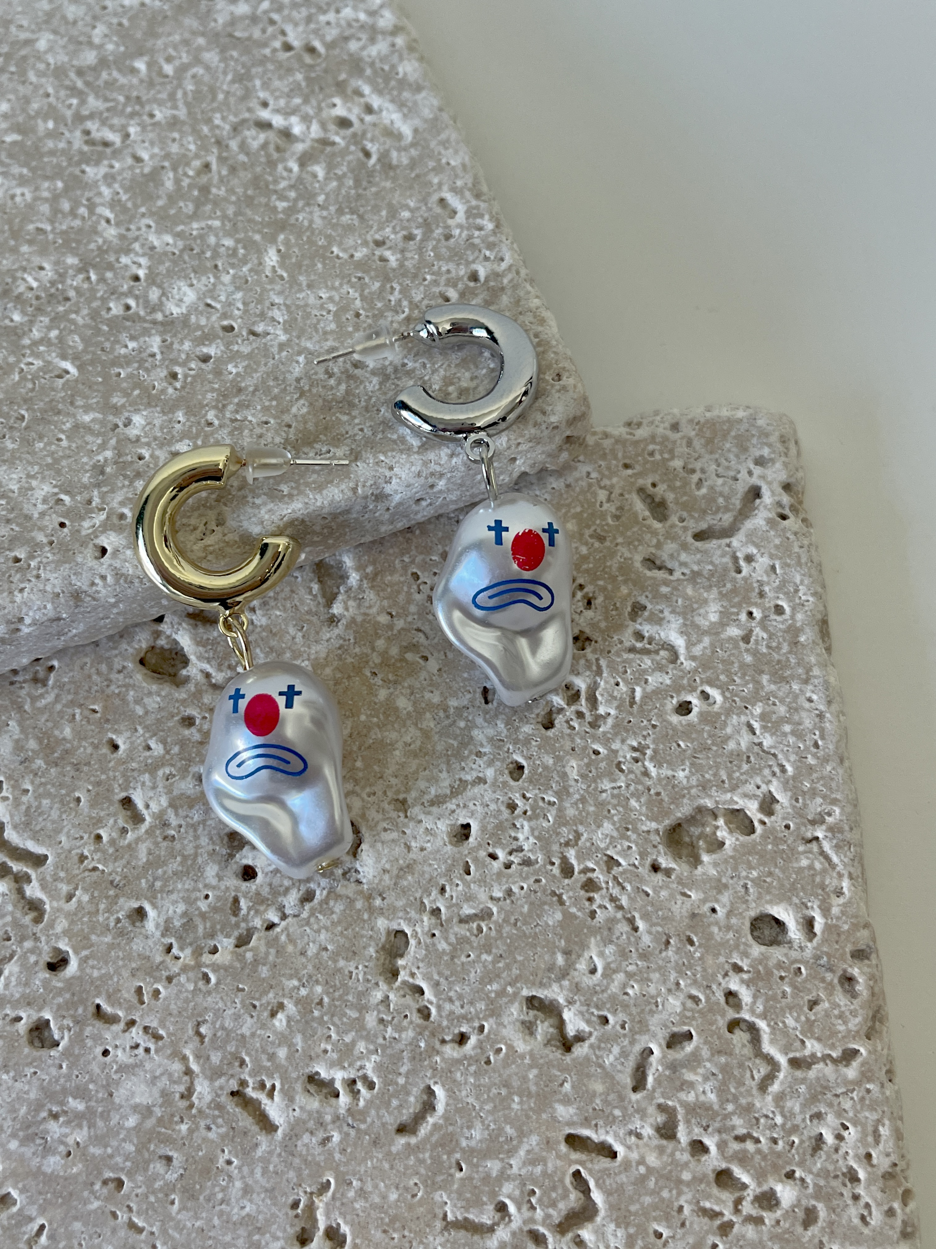 Clown Face Pearl Drop Earrings