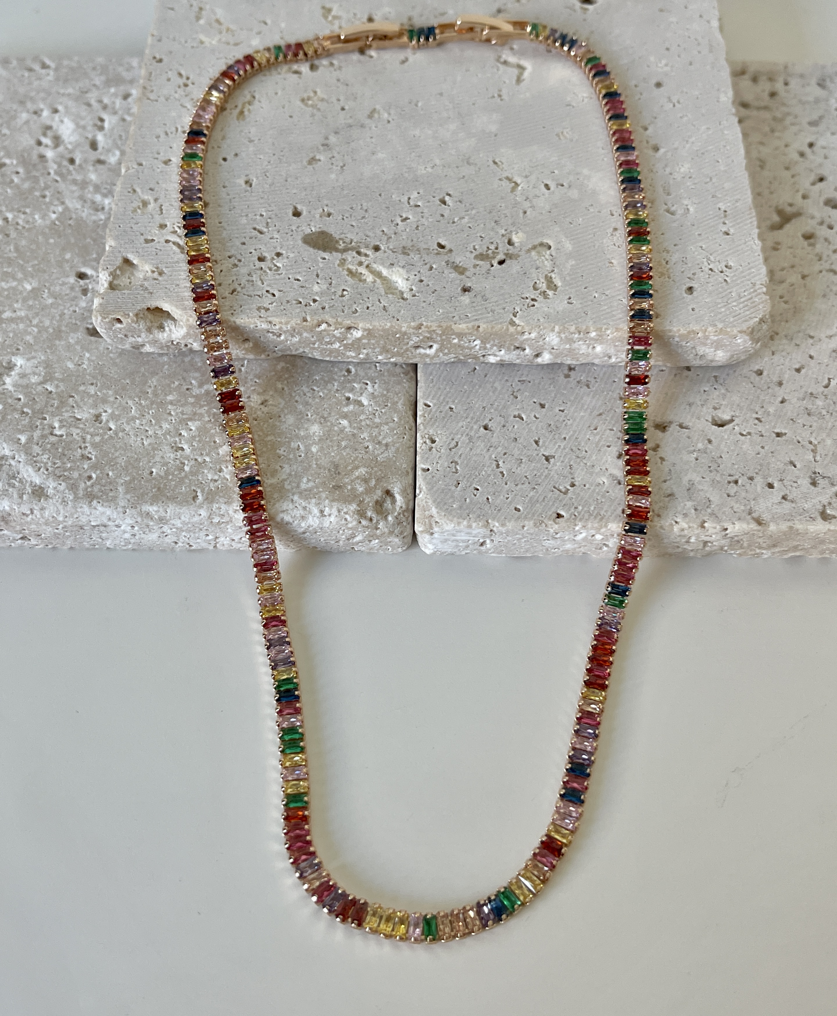 Rainbow Baguette Tennis Necklace