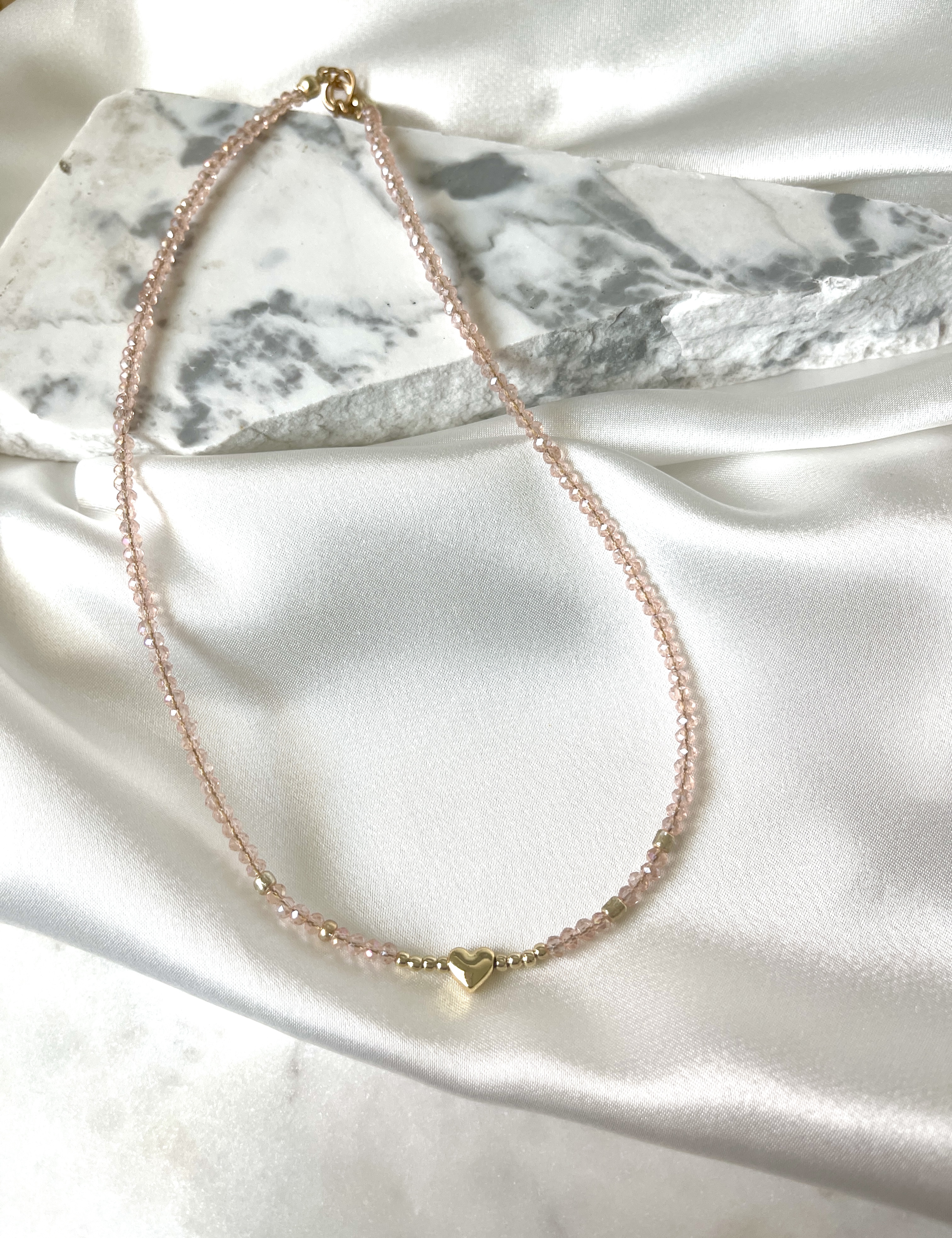 Pinky Crystal Heart Necklace