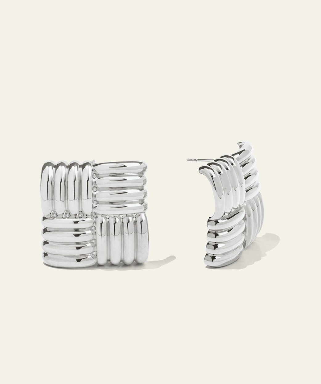 Checkered Earrings in Silver