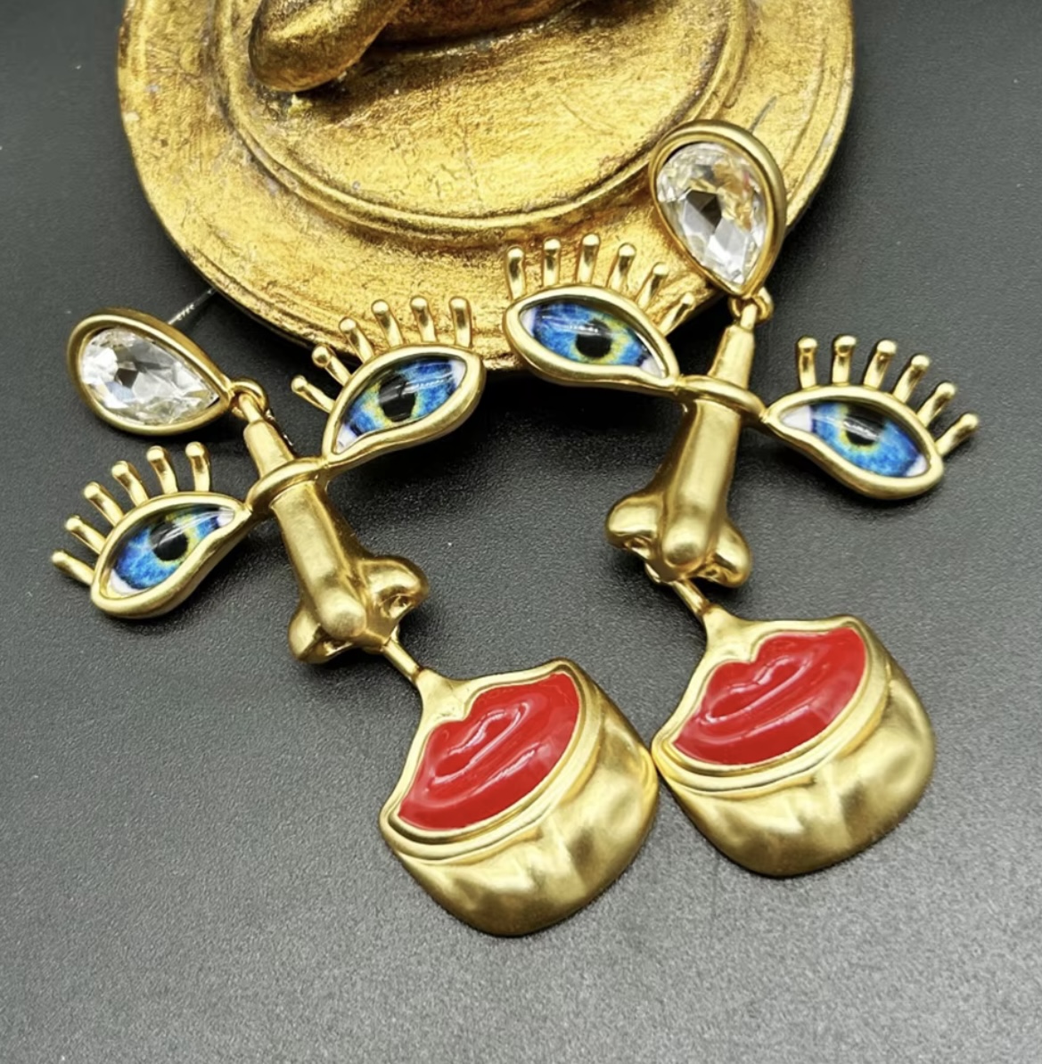 Vintage Lips Nose Evil Eyes Stud Earrings