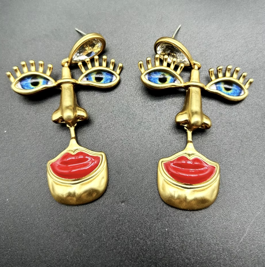 Vintage Lips Nose Evil Eyes Stud Earrings