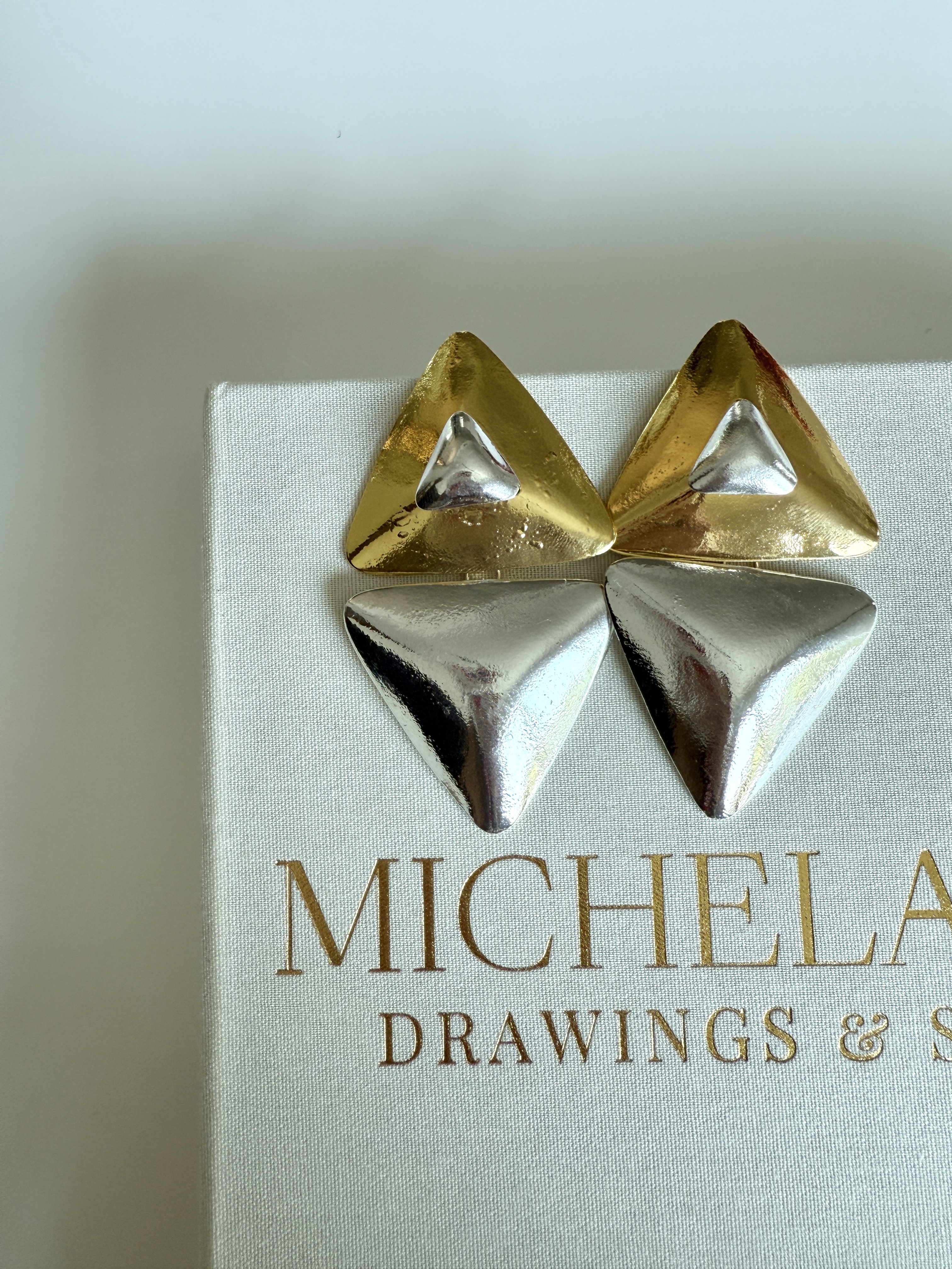 3d Triangle Two Tone Earrings