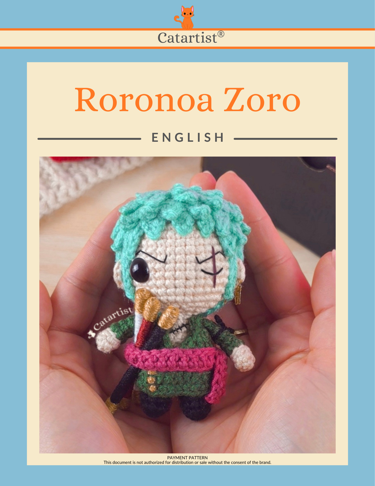 Roronoa Zoro CROCHET PATTERN - Amigurumi - PDF - English