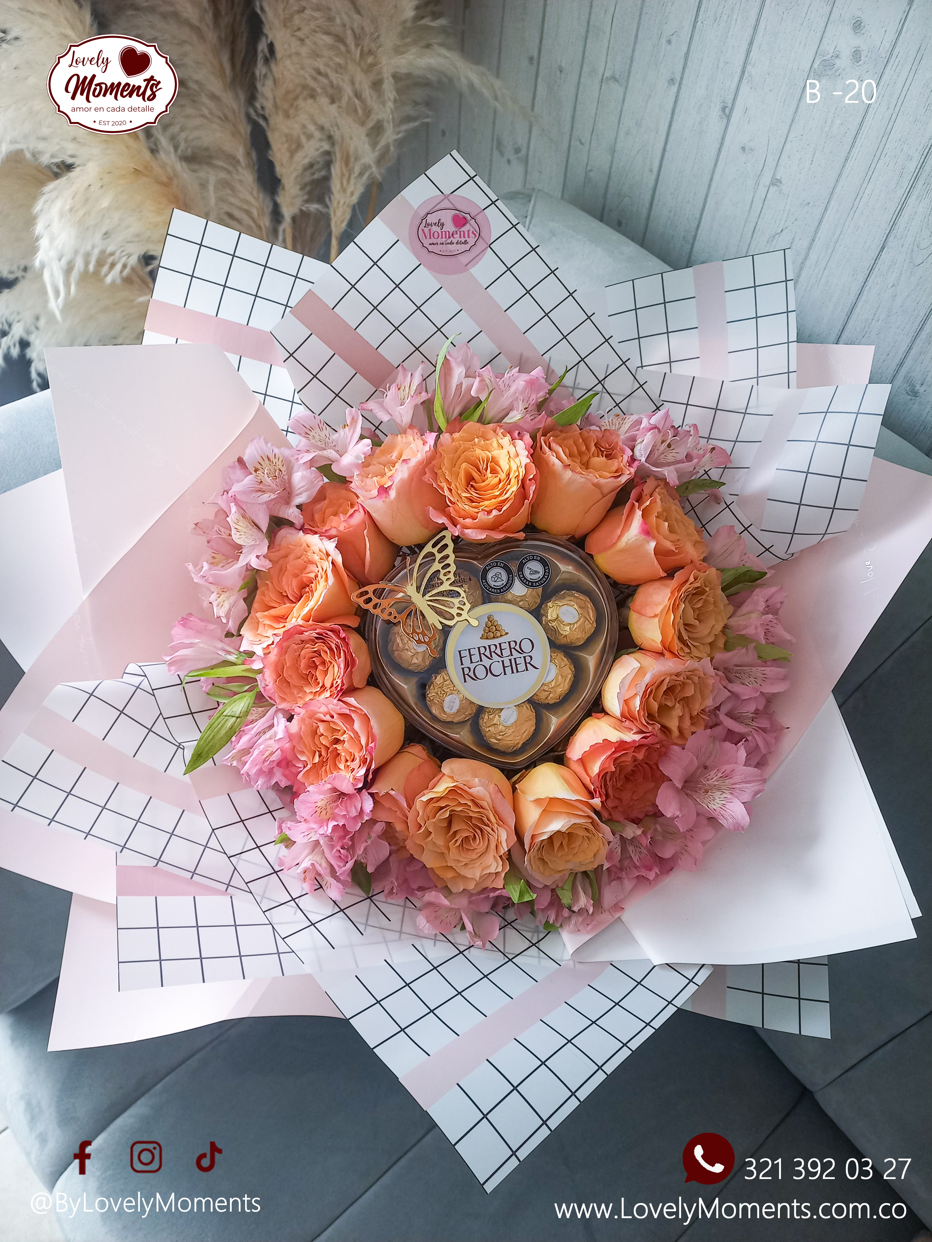Bouquet Lover con rosas y Chocolates Ferrero | Flores a Domicilio en Pereira