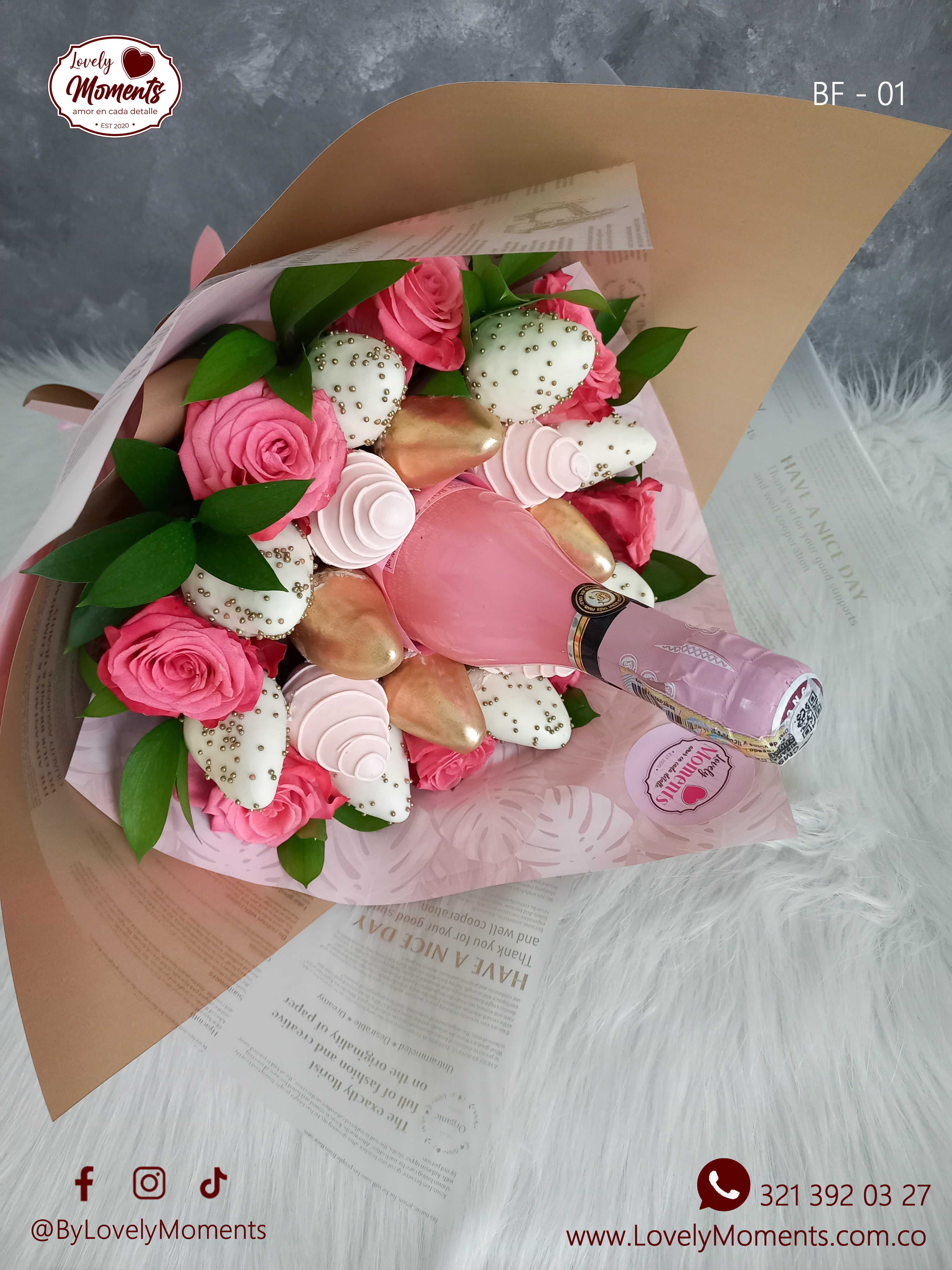 Bouquet JP con fresas recubiertas de Chocolate | Floristería de Lujo en Pereira