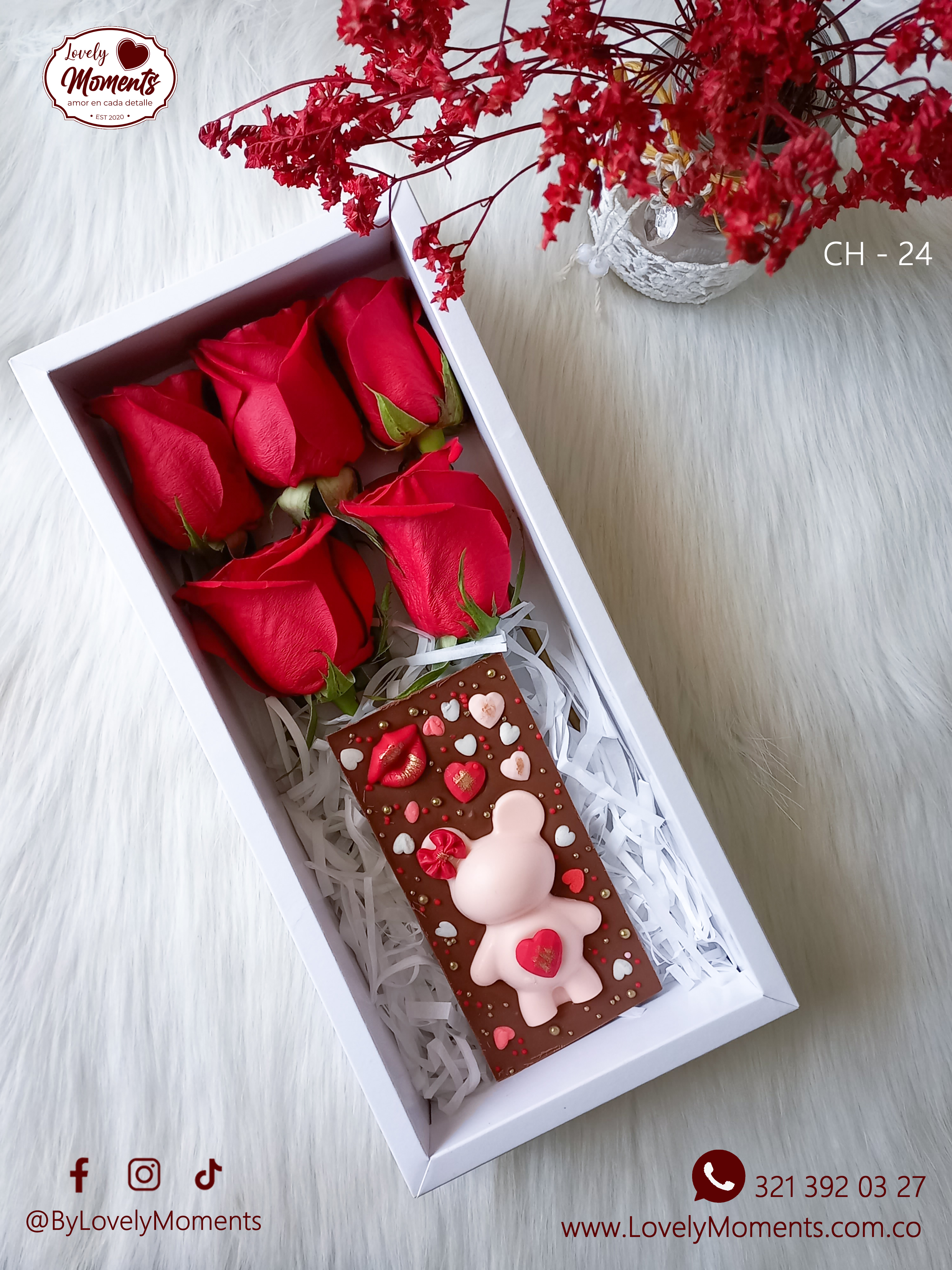 Caja Paris con Rosas y Tableta de Chocolate | Regalos de amigo secreto