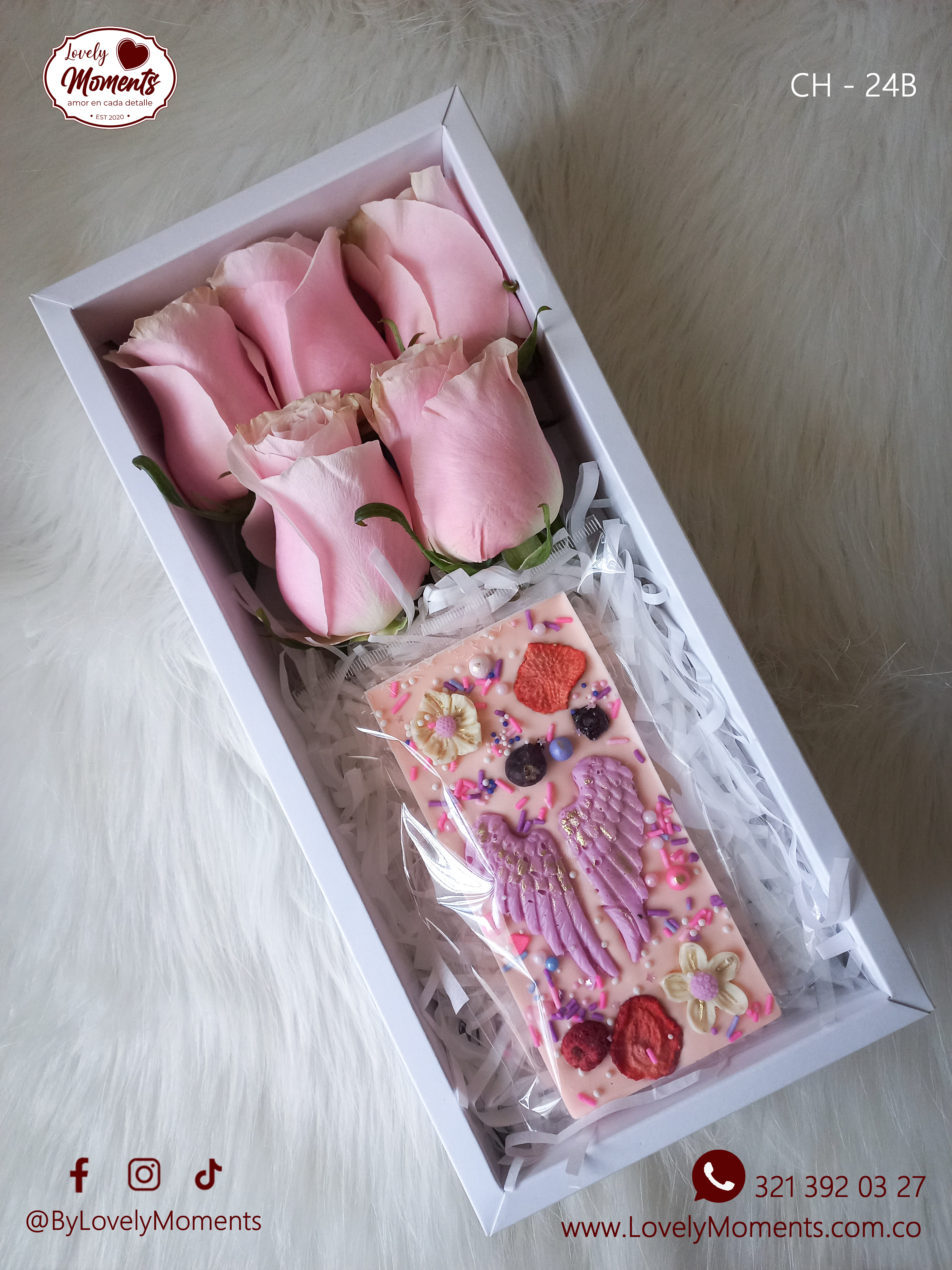 Caja Paris con Rosas y Tableta de Chocolate | Regalos de amigo secreto