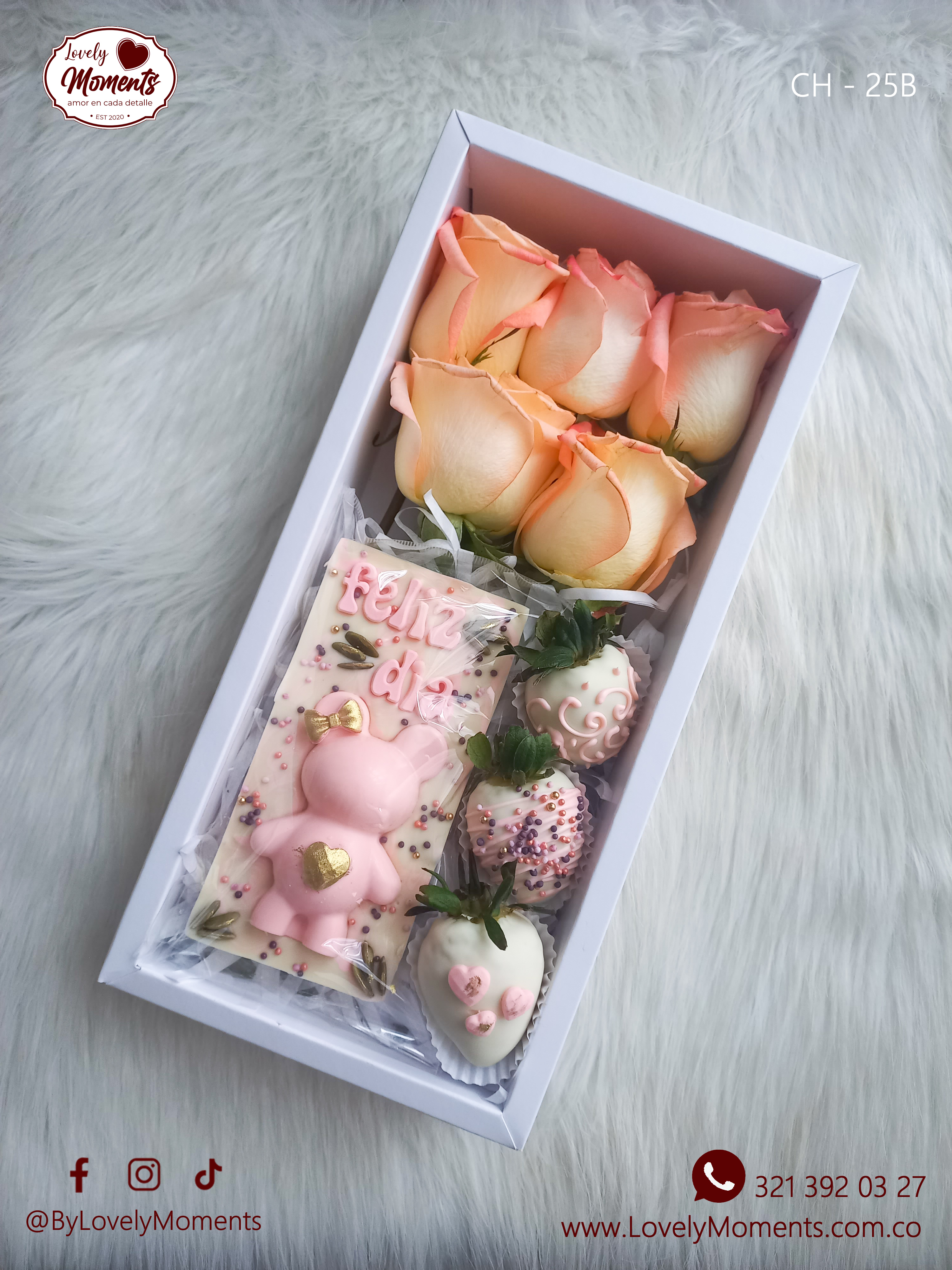 Caja London con Rosas y Tableta de Chocolate artesanal | Caja de Flores