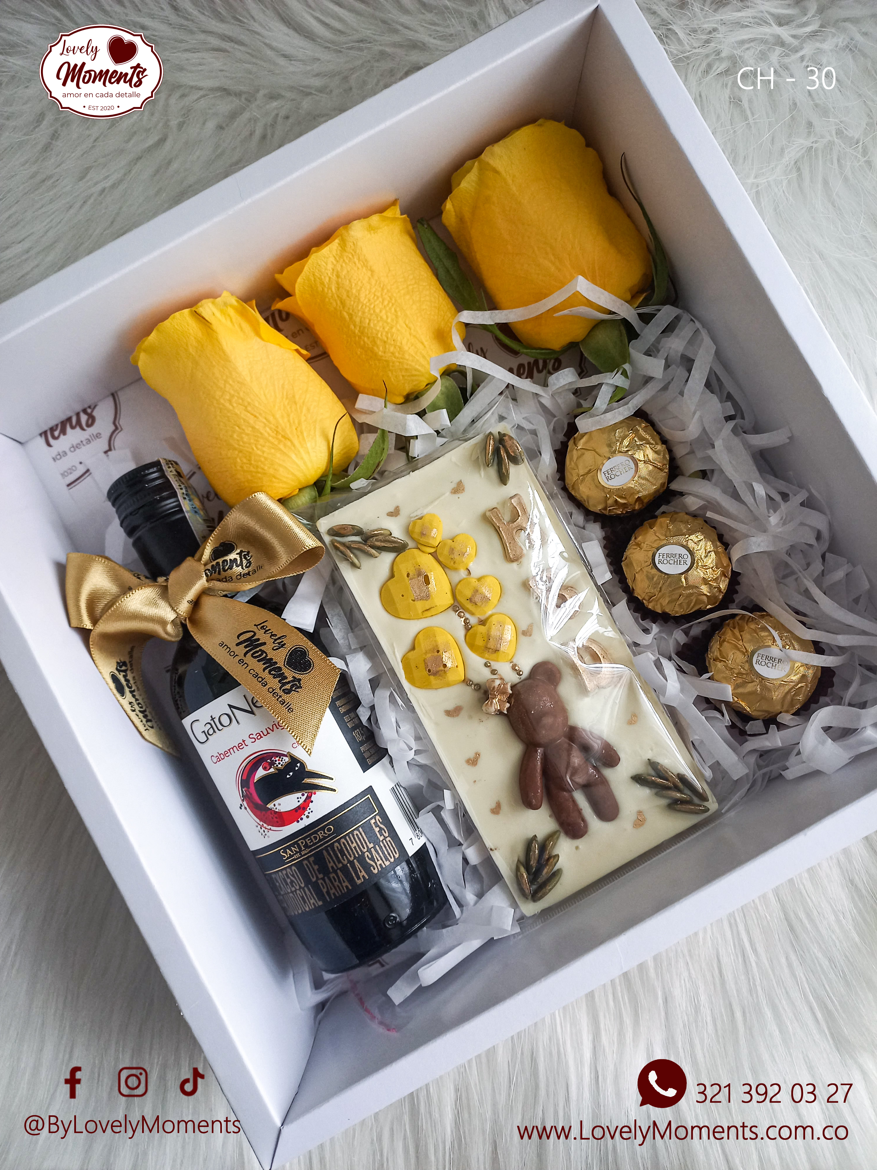 Caja Colibrí con Chocolates de lujo y Vino | Flores y Vino