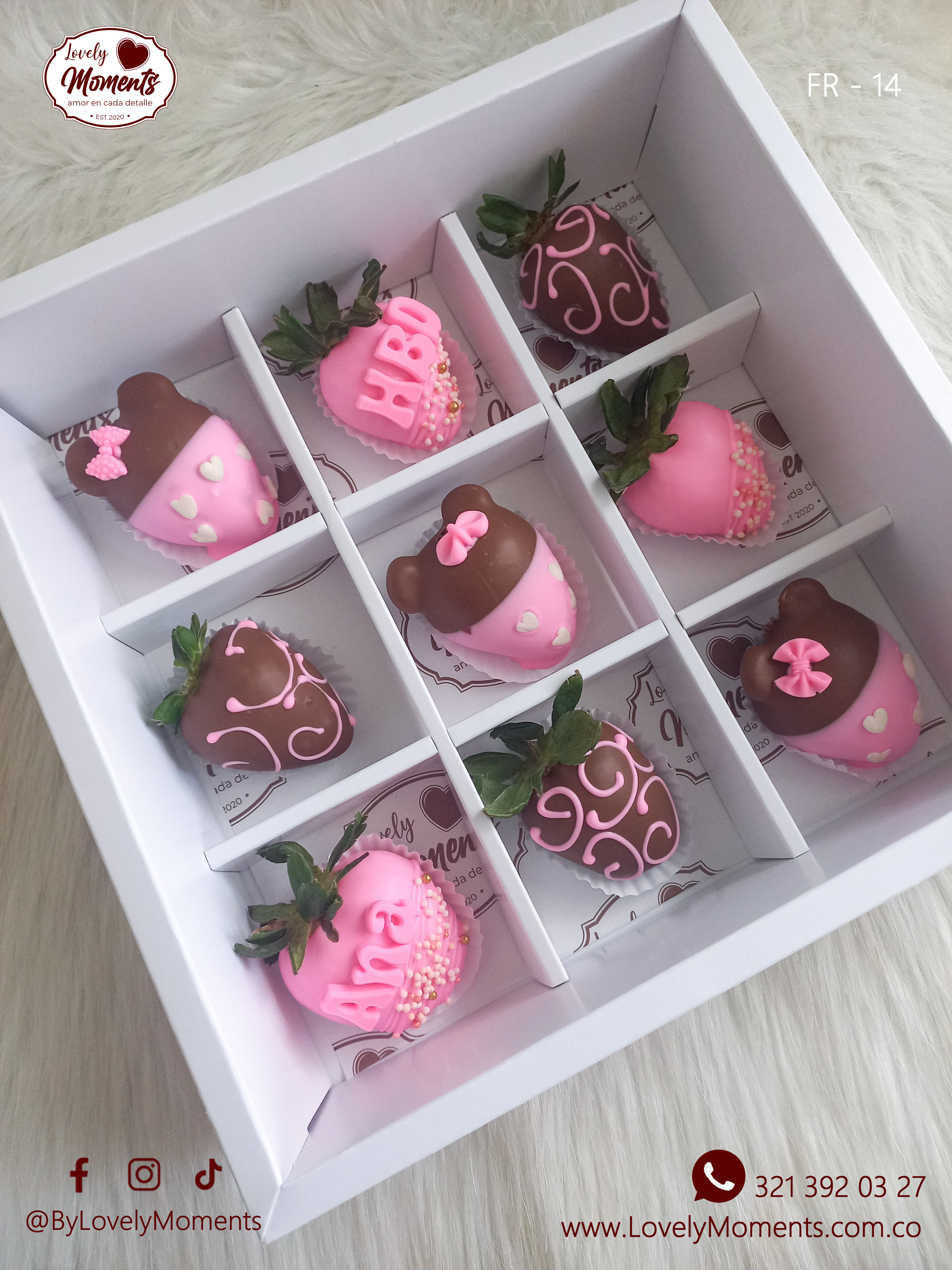 Caja Melodía de Fresas recubiertas de chocolate x 9 Unidades | Fresas Decoradas