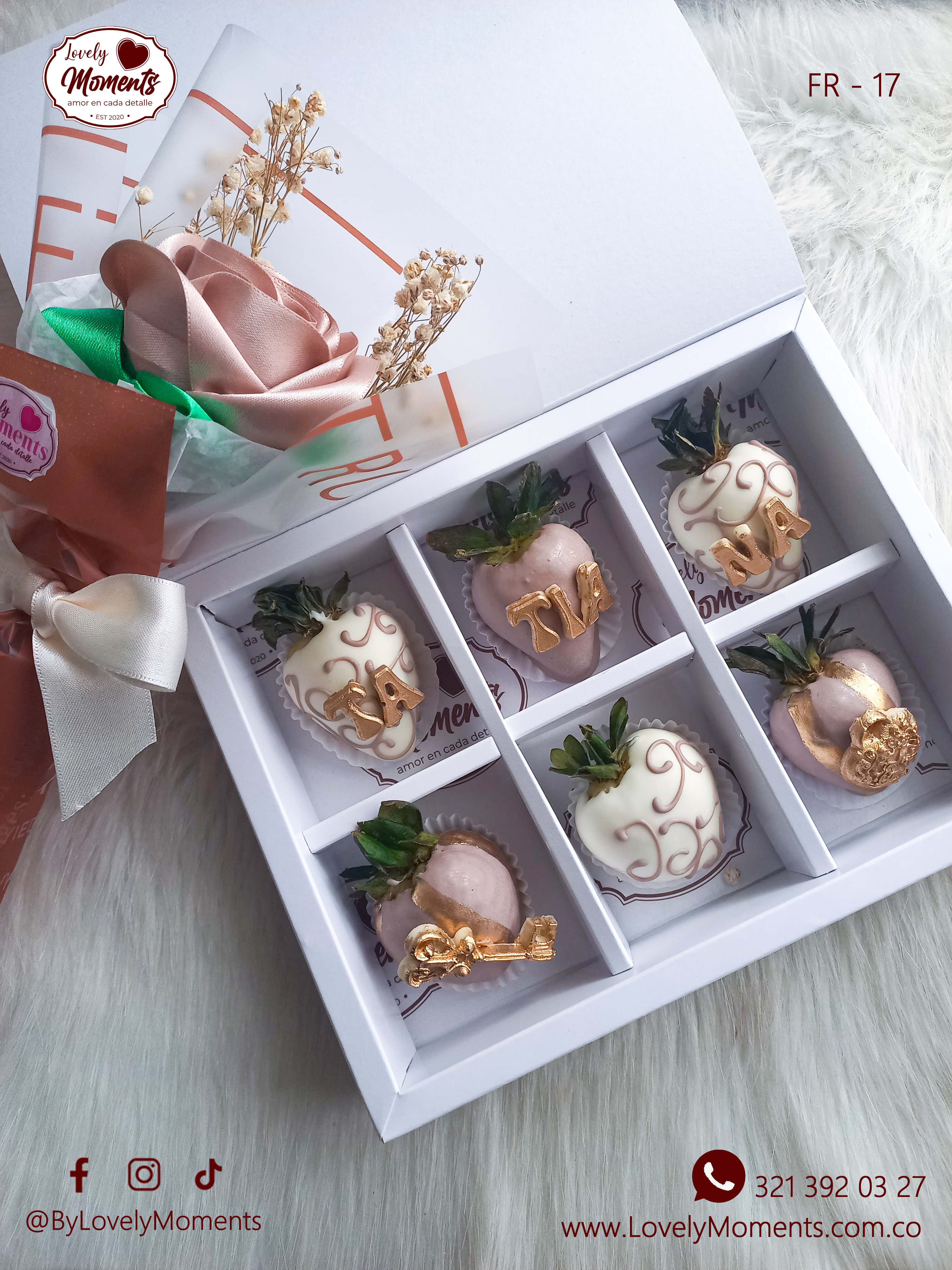 Combo Poema de Rosa Eterna y Fresas Recubiertas con Chocolate
