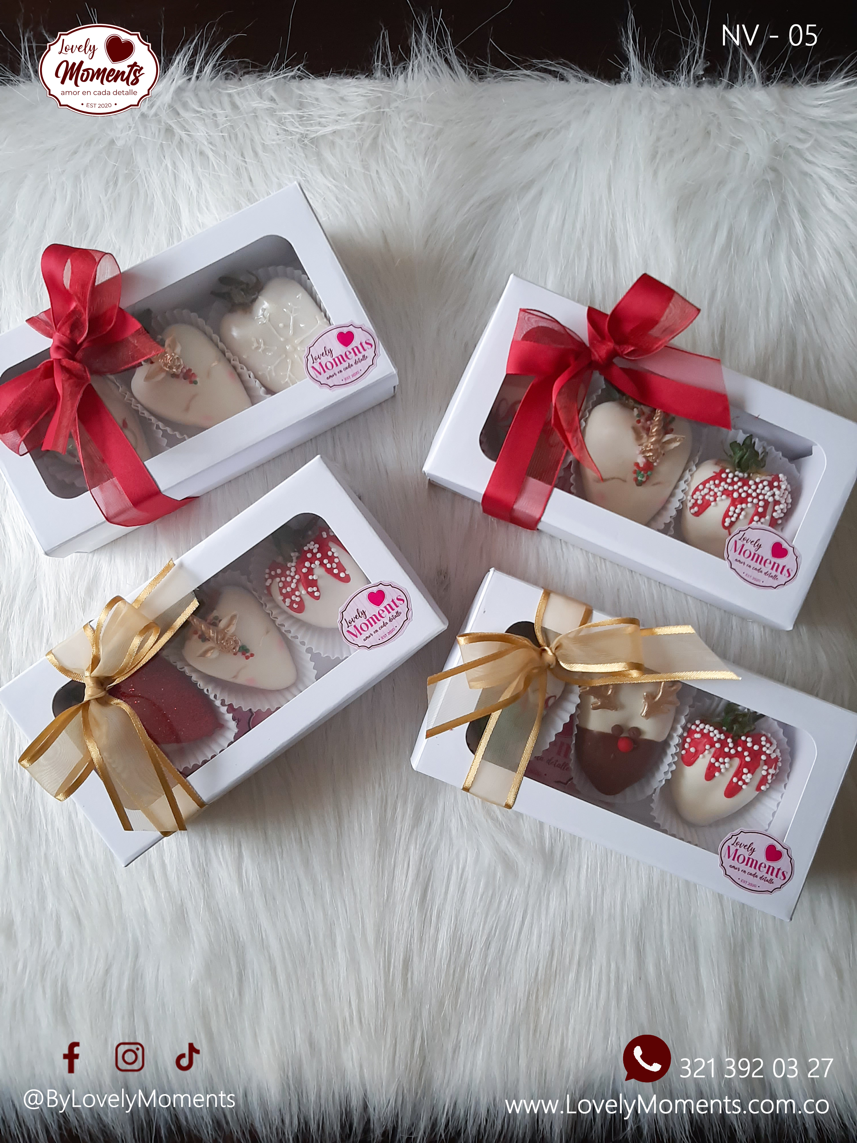 Trío Navideño Caja x 3 Unidades de Fresas recubiertas con chocolate