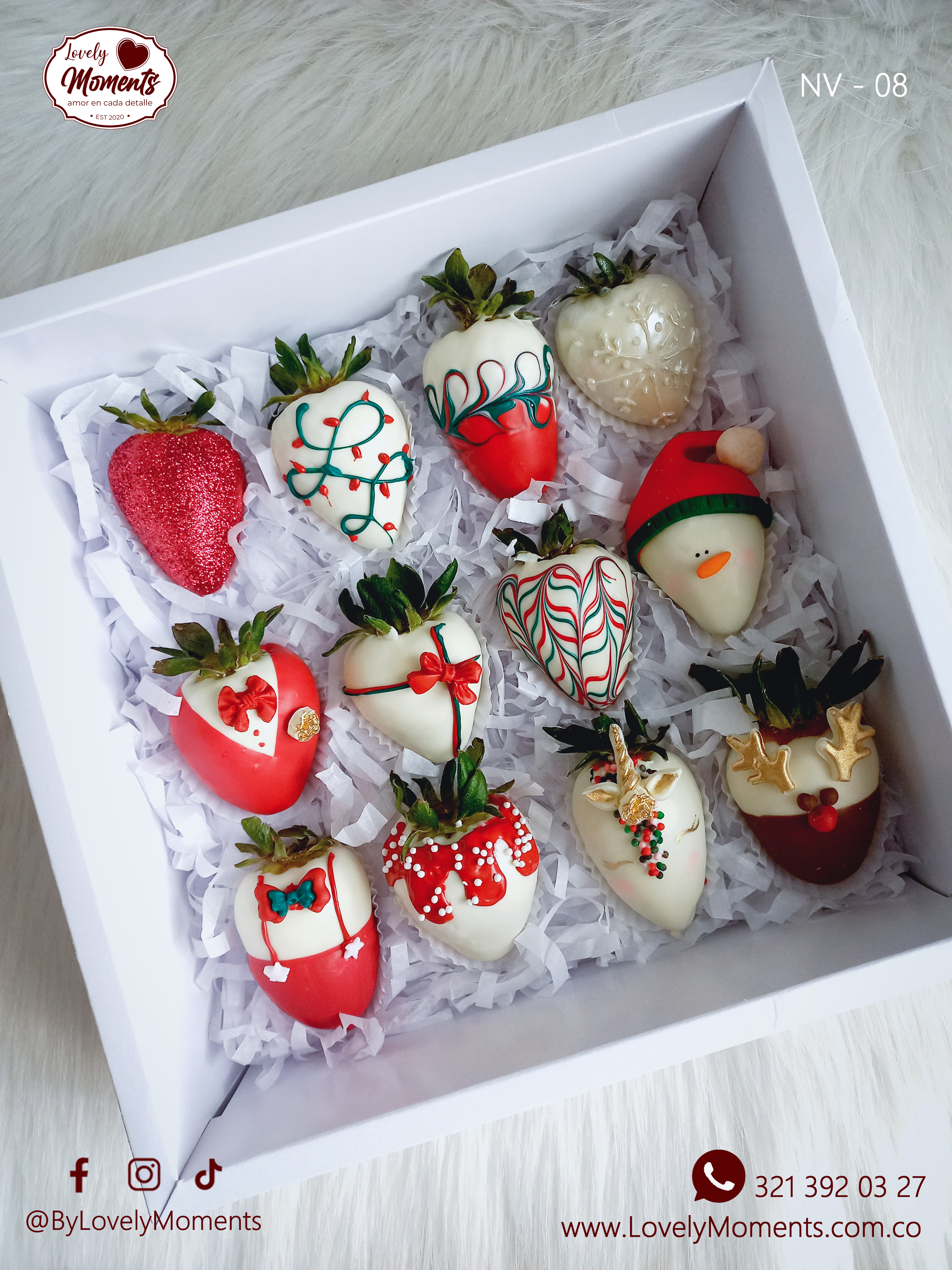 Caja de Fresas navideñas Poinsettia x 12 Unidades