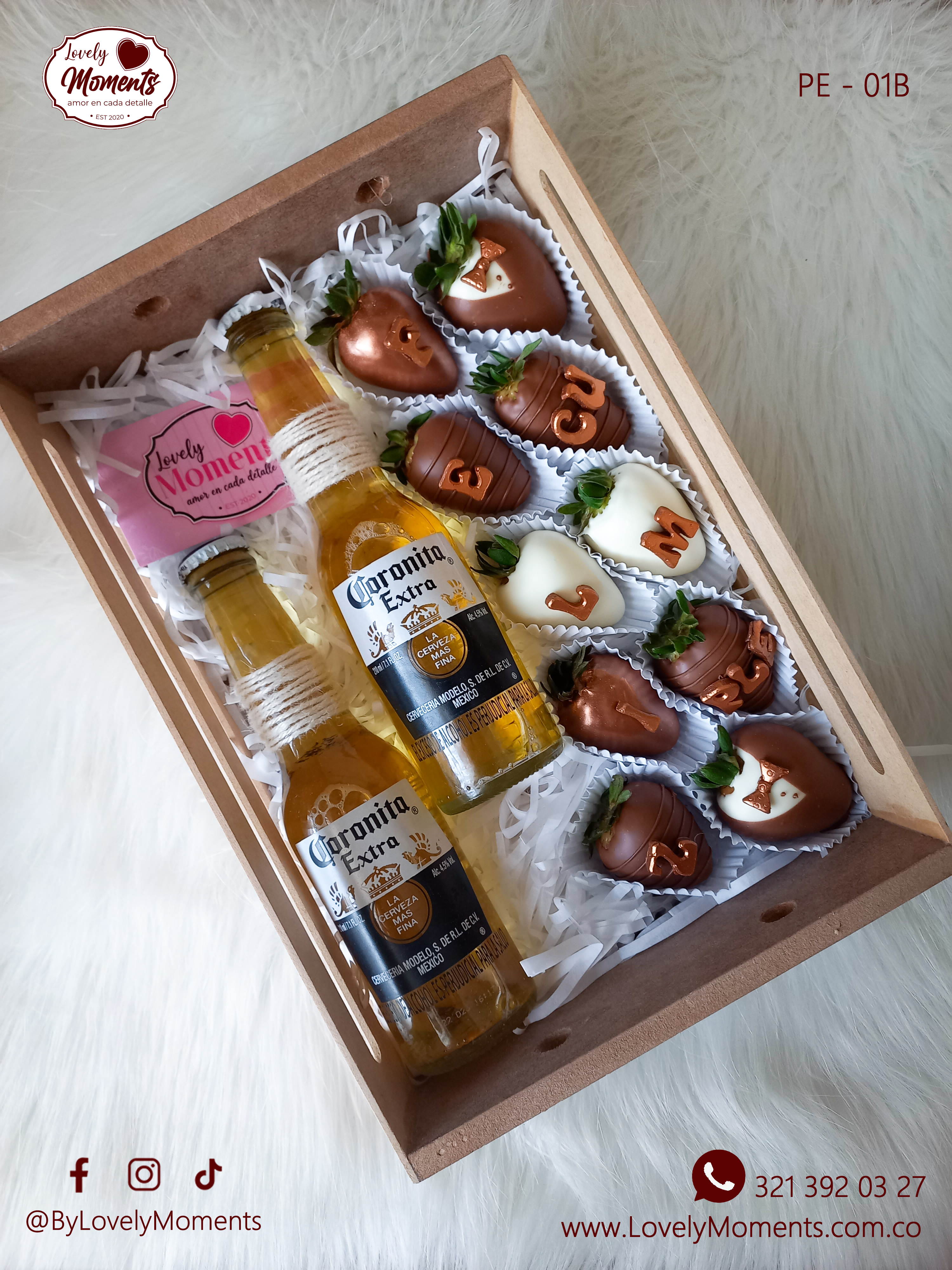 Caja Sorpresa Men Con fresas recubiertas con Chocolate y Cerveza Importada