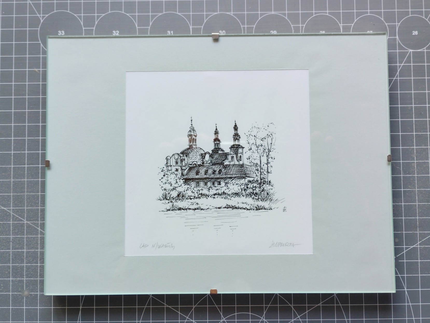 Ląd nad Wartą - rysunek tuszem