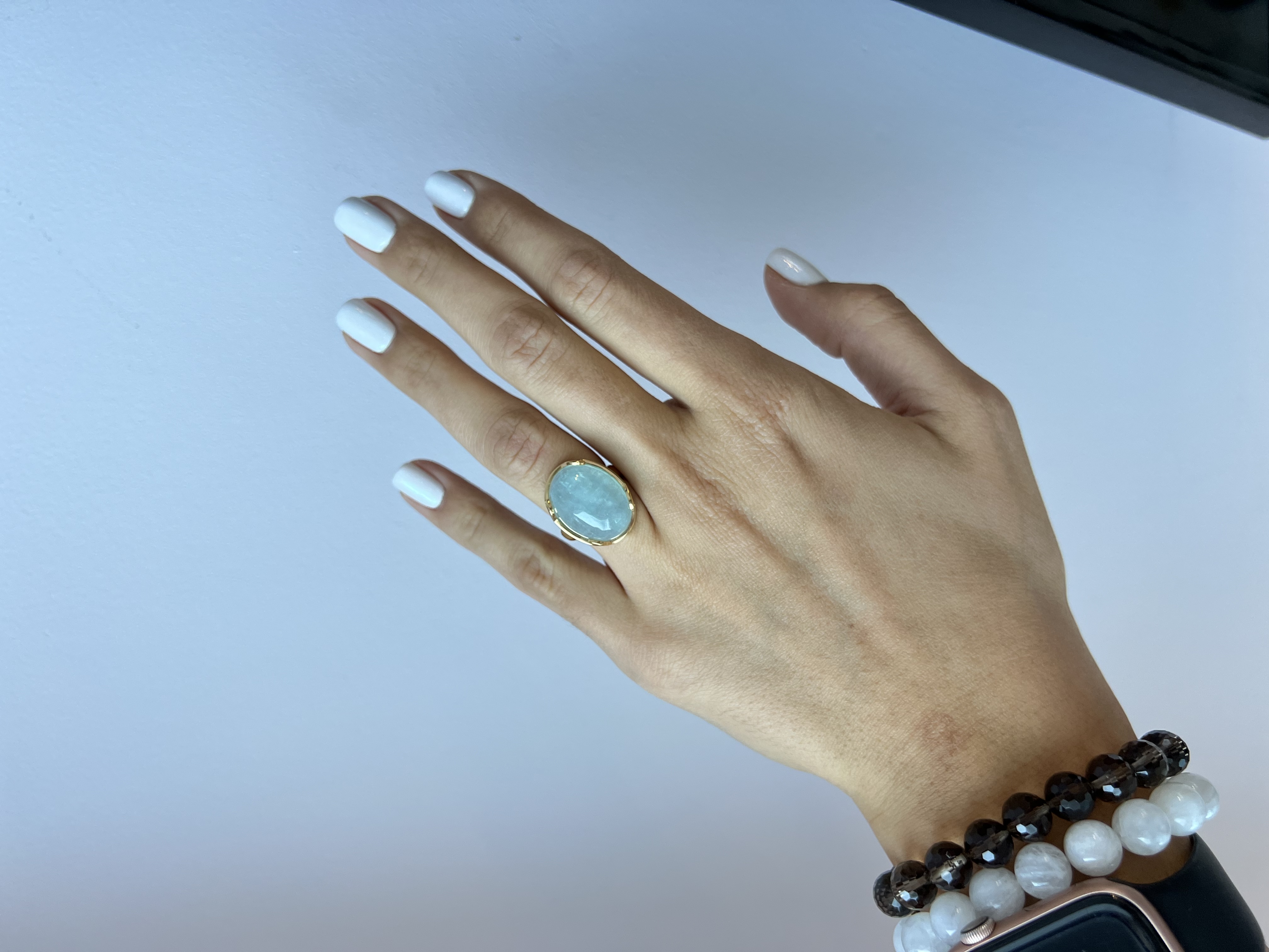 925 sidabro paauksuotas žiedas su Akvamarinu