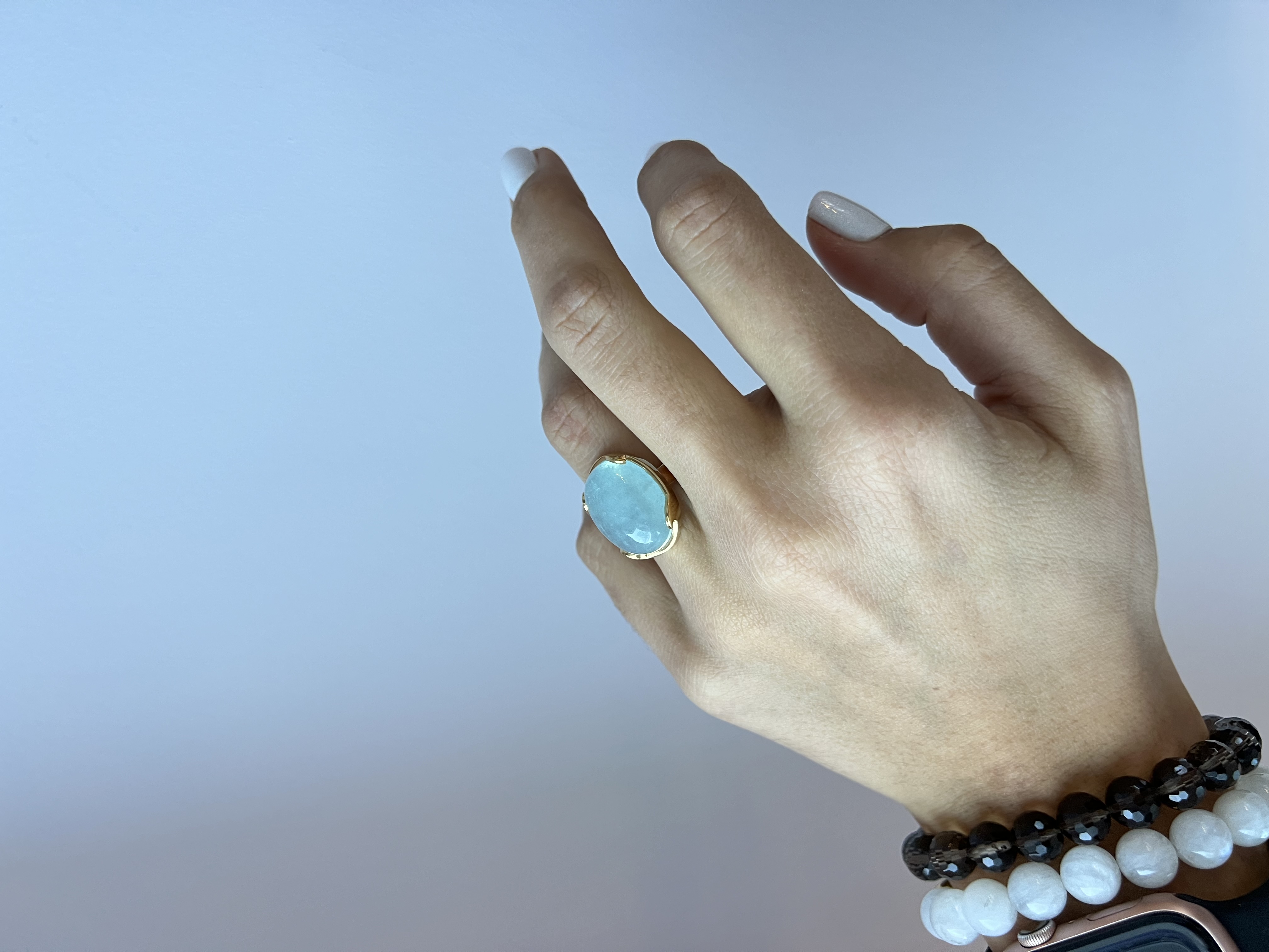 925 sidabro paauksuotas žiedas su Akvamarinu