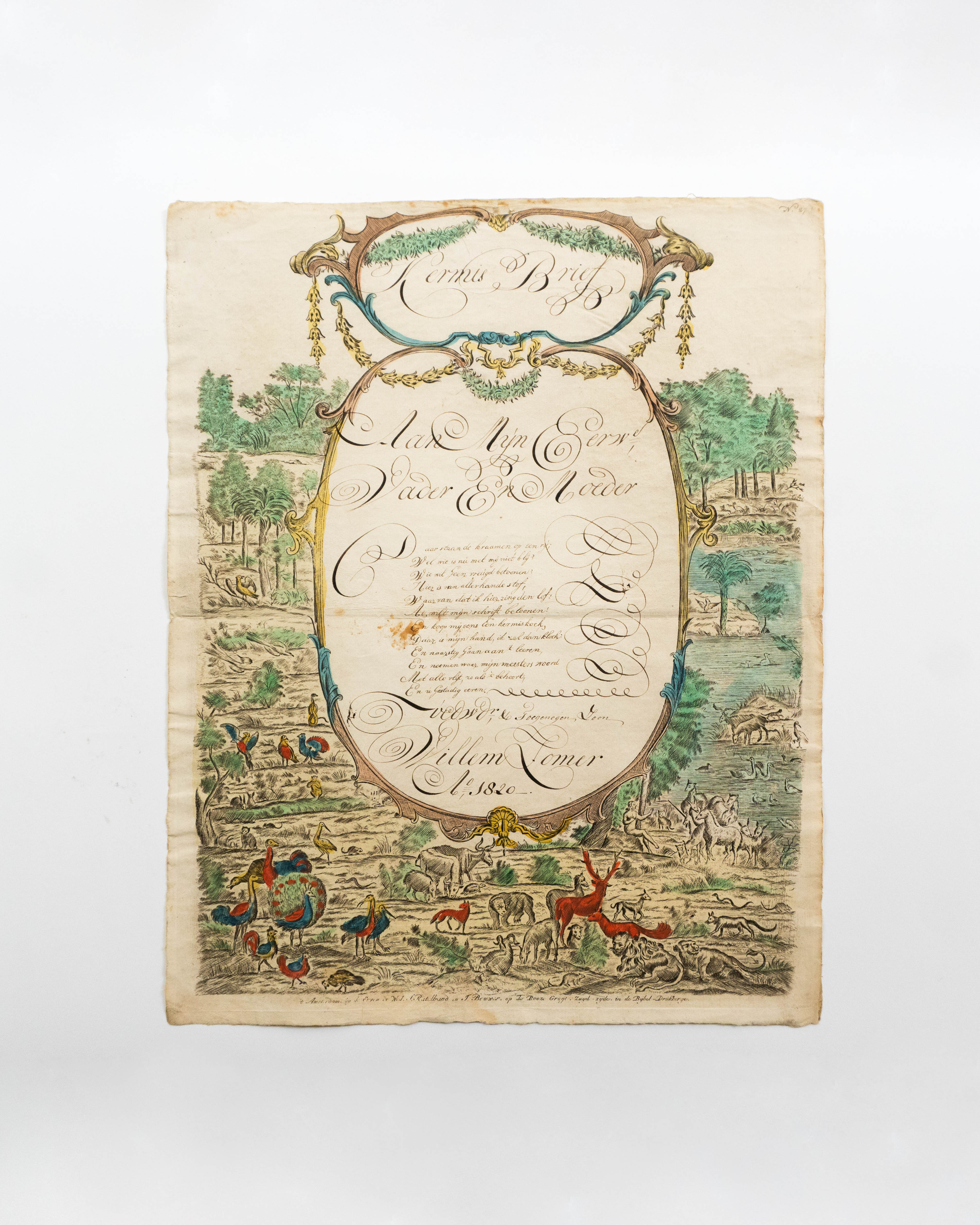 Kermisbrief Willem Somer 1820