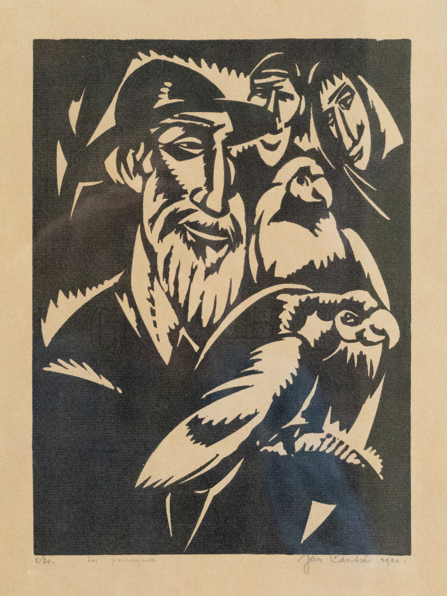 Jan-Frans Cantré, 'Les Perroquets', Woodcut, 1921