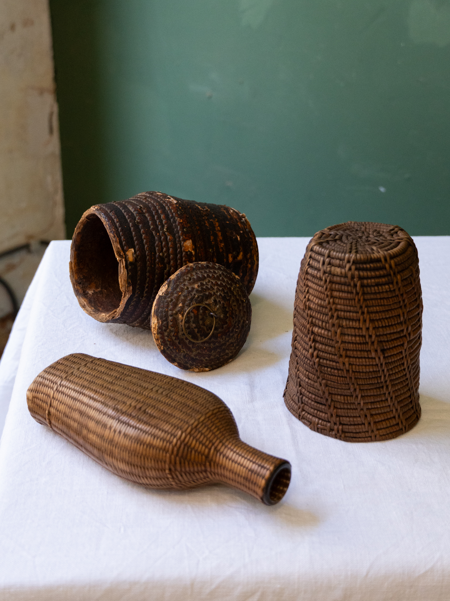 Lot Of Two Woven And One Birch Bark Objects