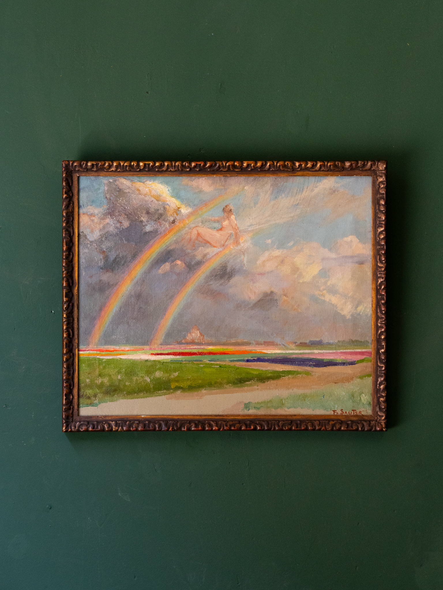 Fx. Sauter, 'Landscape With Rainbows', Oil On Canvas, circa 1910