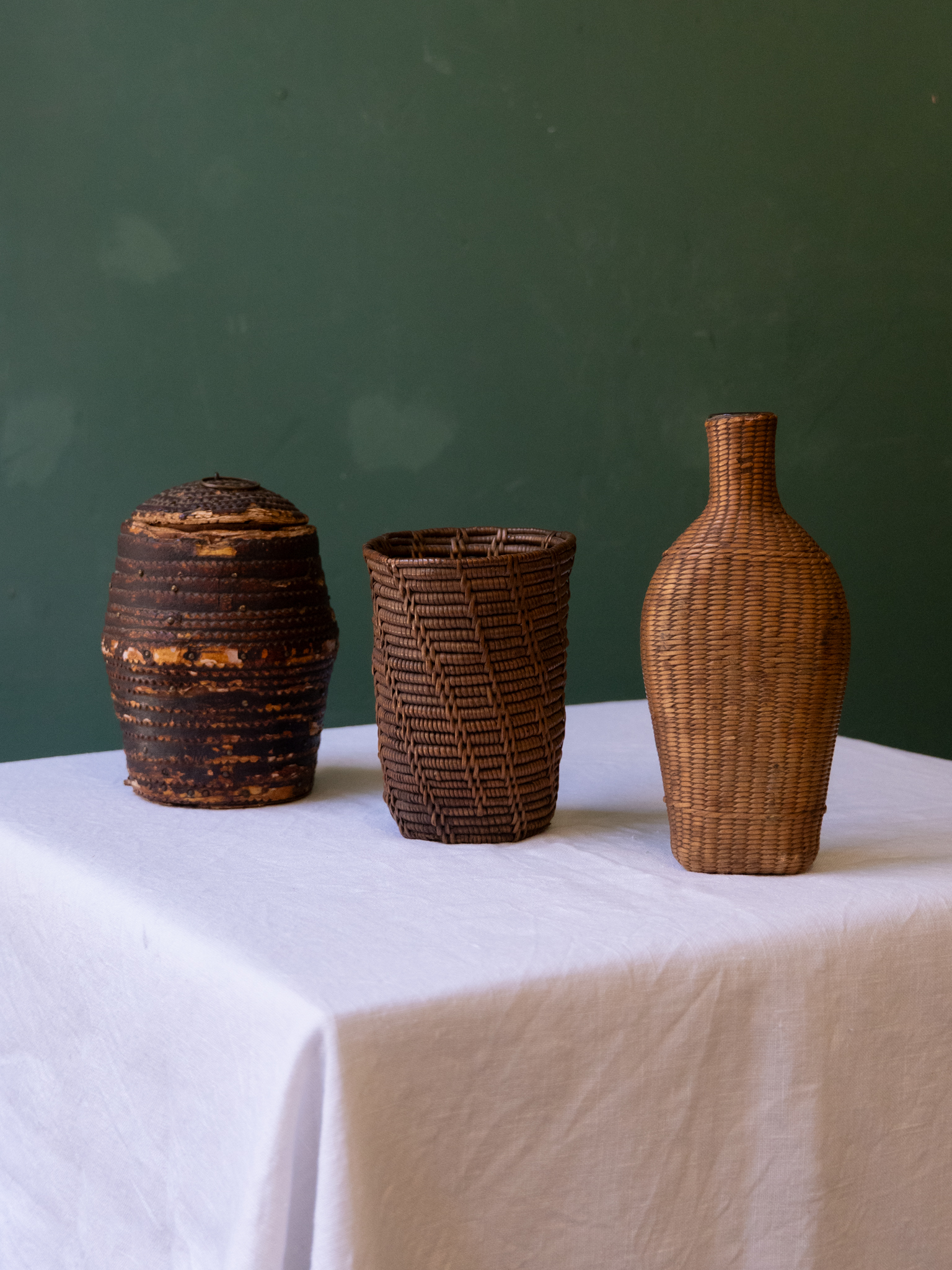 Lot Of Two Woven And One Birch Bark Objects