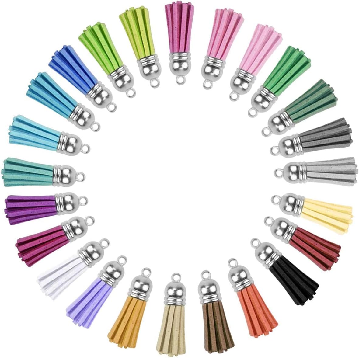 Paquete 12 borlas base plateada colores surtidos