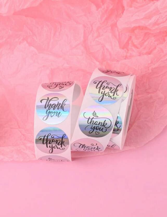 Rollos de etiquetas 'Thank You' plateadas